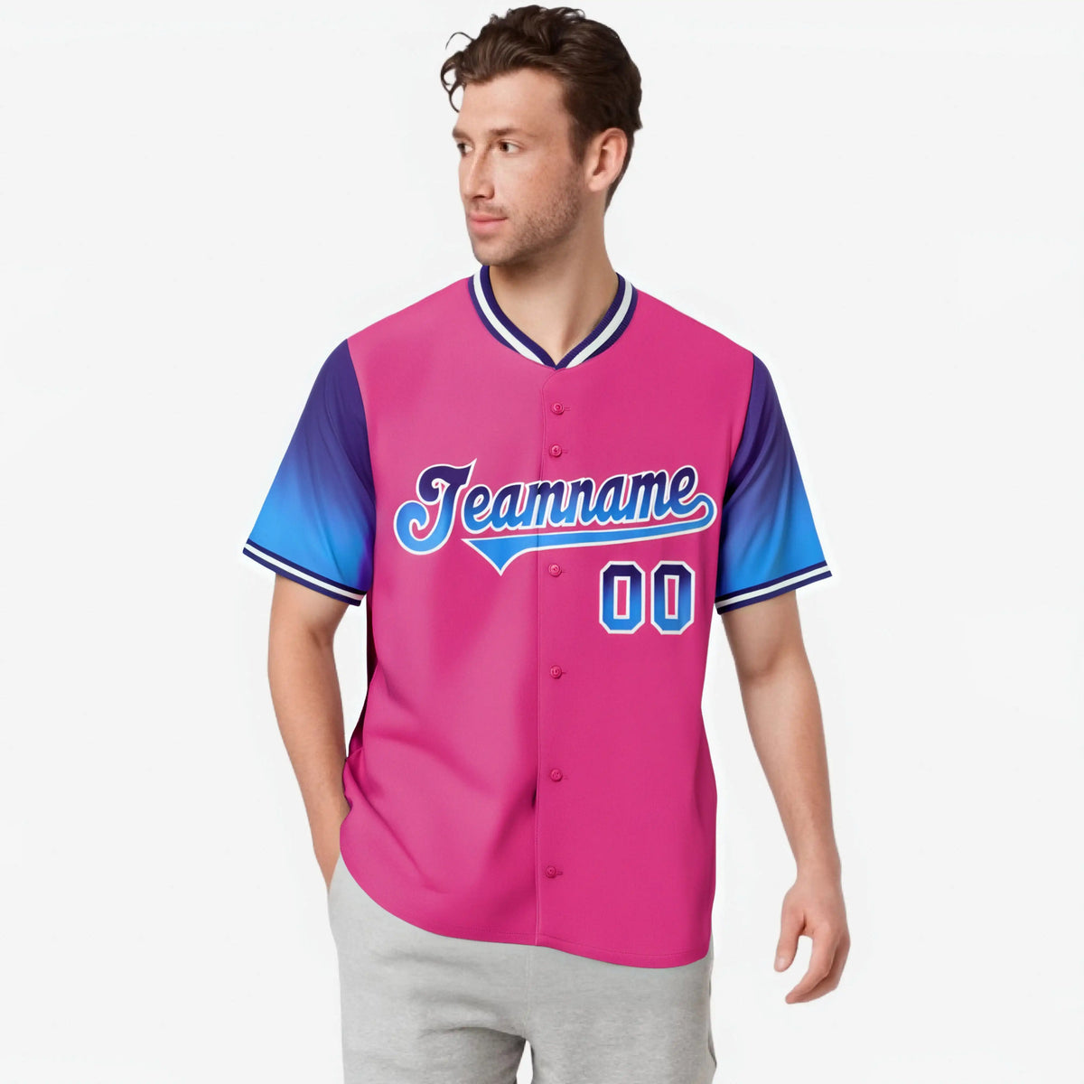 Custom Pink Purple-Powder Blue Gradient Fashion Authentic Baseball Jersey