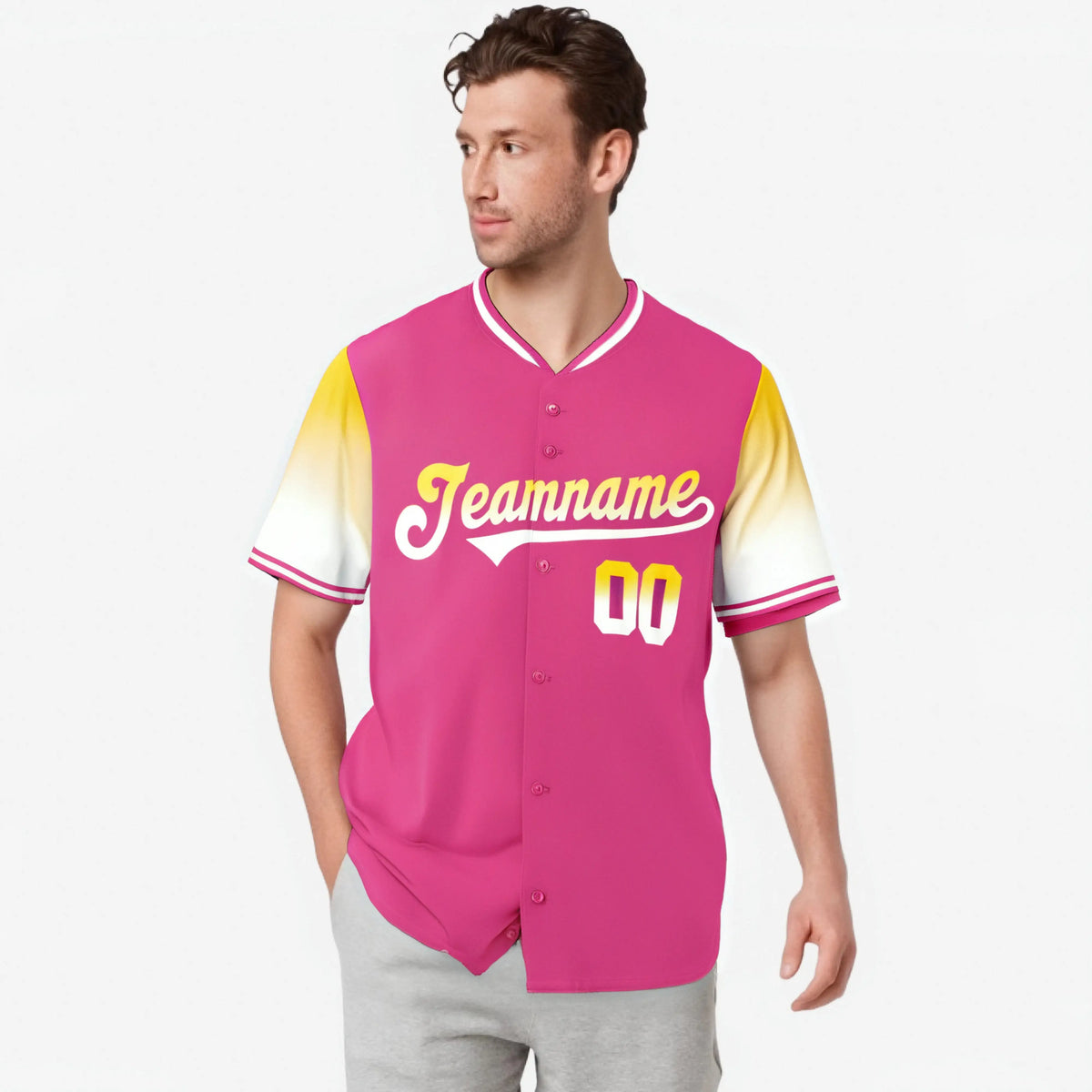 Custom Pink Gold-White Gradient Fashion Authentic Baseball Jersey