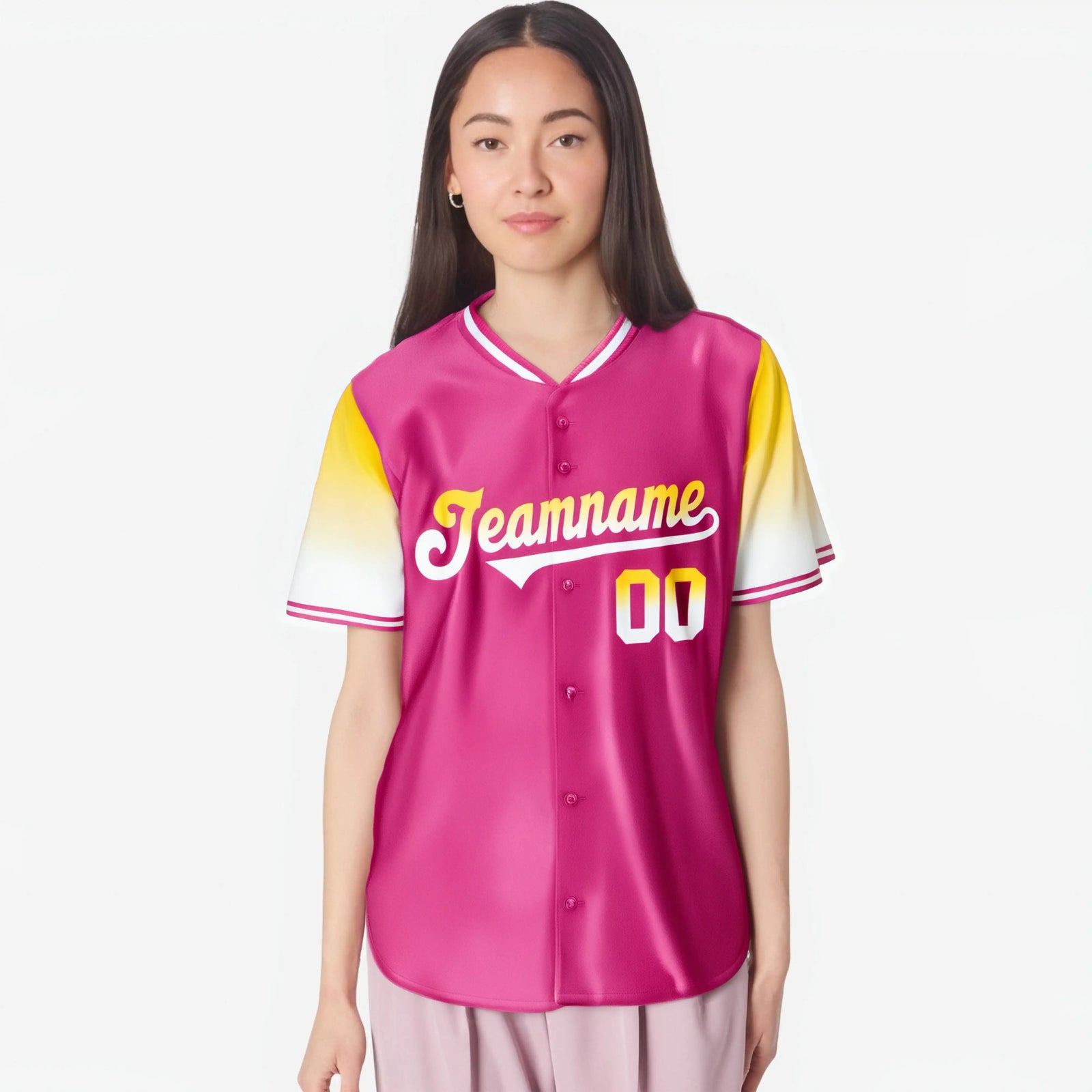 Custom Pink Gold-White Gradient Fashion Authentic Baseball Jersey