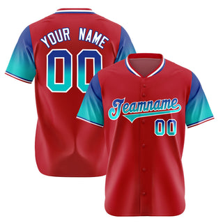 Custom Red Royal Blue-Aqua Gradient Fashion Authentic Baseball Jersey - Style 1
