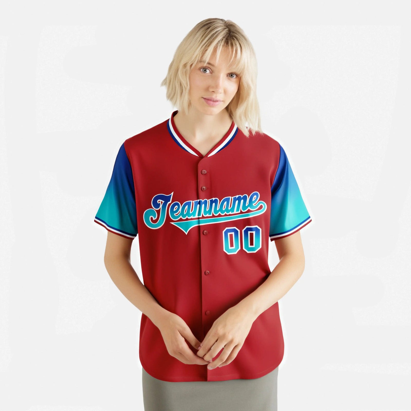 Custom Red Royal Blue-Aqua Gradient Fashion Authentic Baseball Jersey