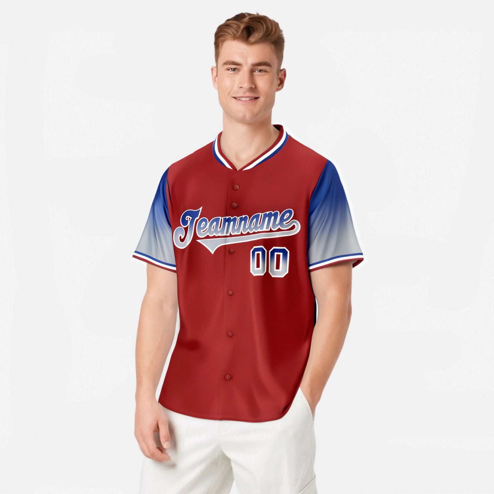 Custom Red Royal Blue-Gray Gradient Fashion Authentic Baseball Jersey