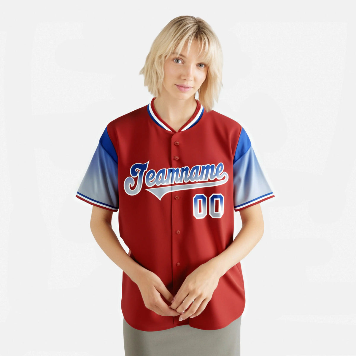 Custom Red Royal Blue-Gray Gradient Fashion Authentic Baseball Jersey
