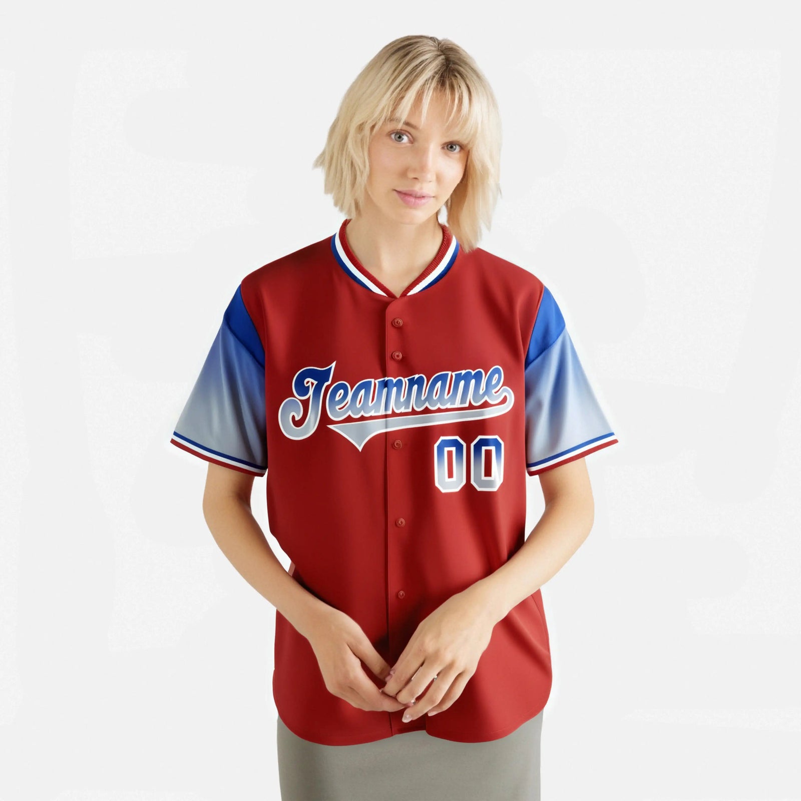 Custom Red Royal Blue-Gray Gradient Fashion Authentic Baseball Jersey