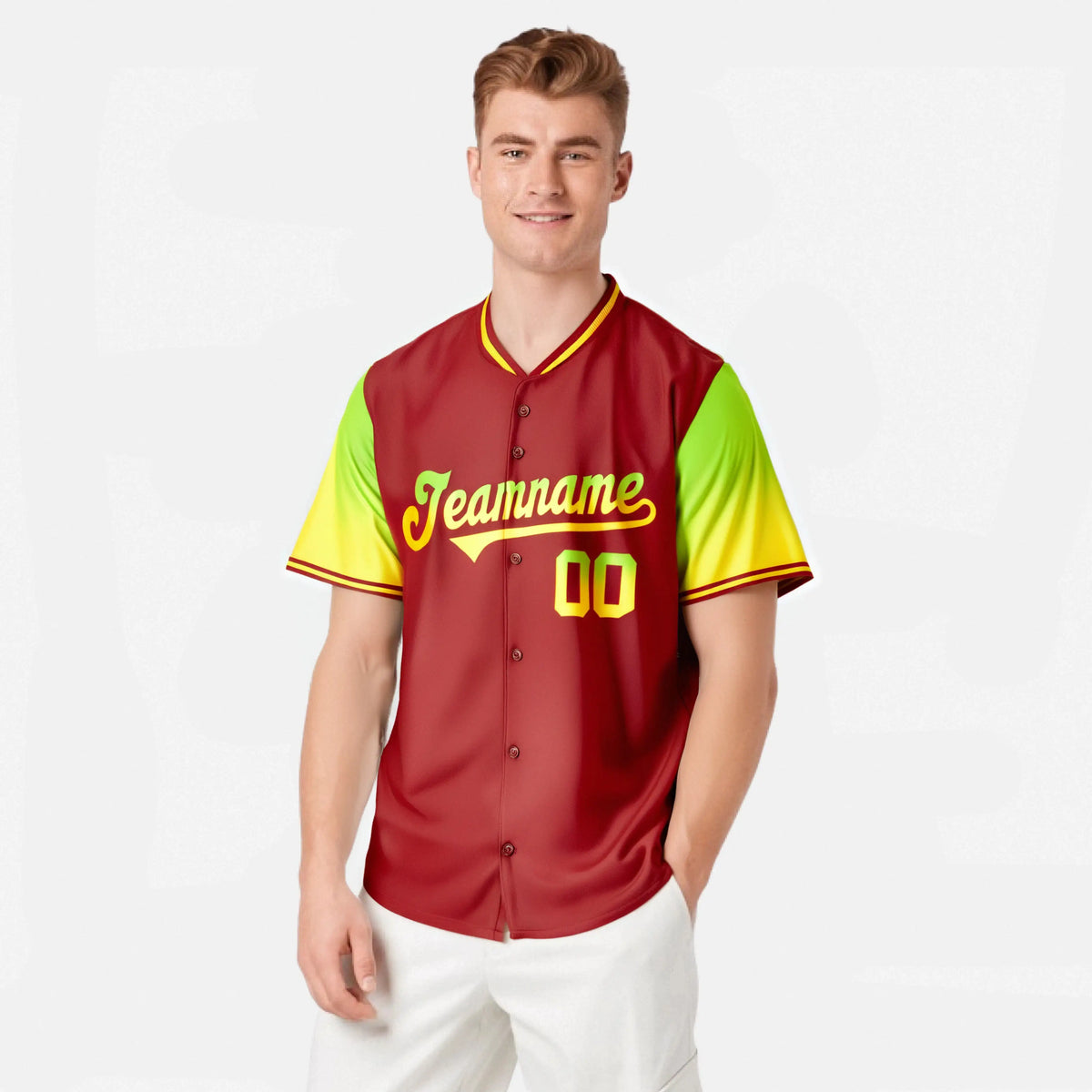 Custom Red Neon Green-Gold Gradient Fashion Authentic Baseball Jersey