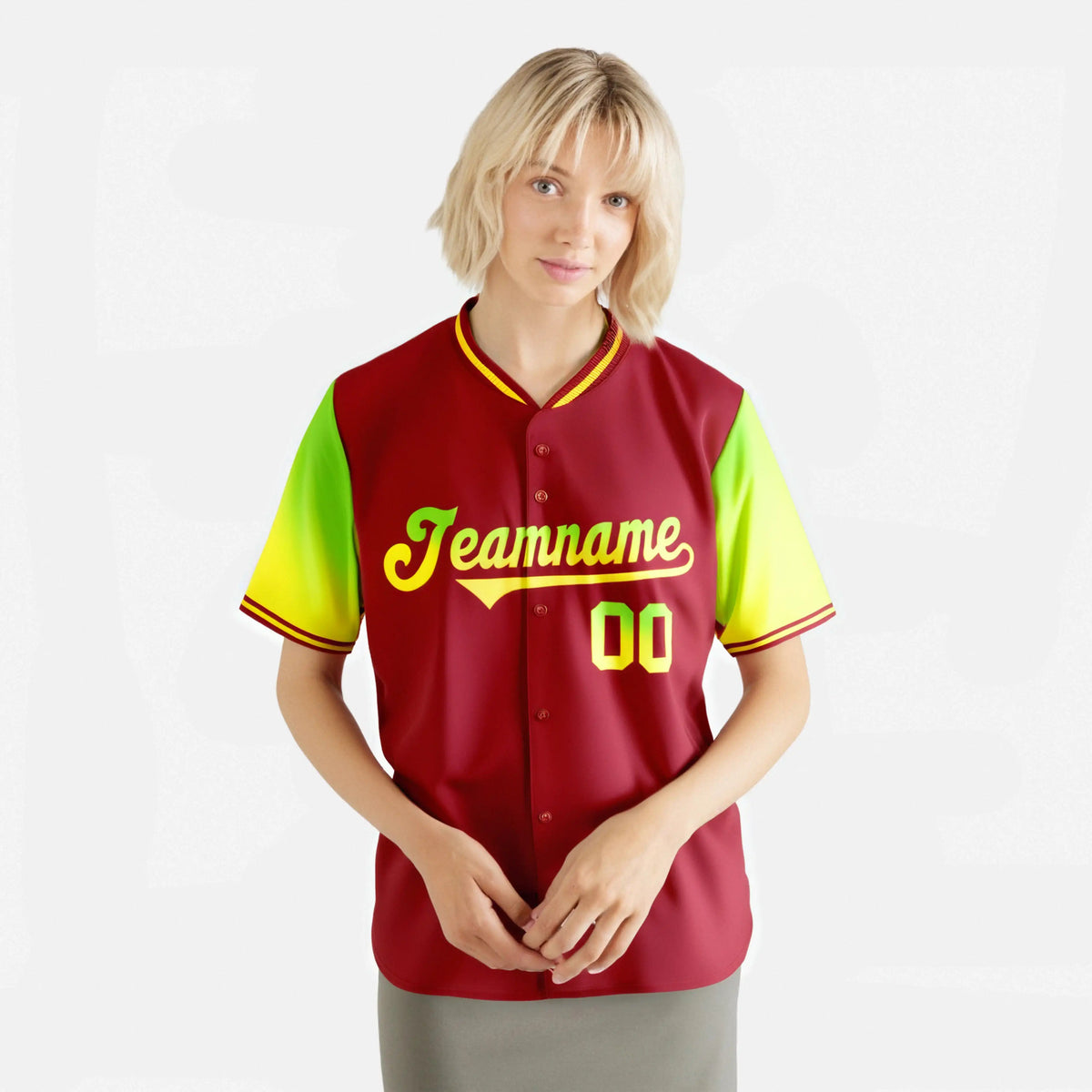 Custom Red Neon Green-Gold Gradient Fashion Authentic Baseball Jersey