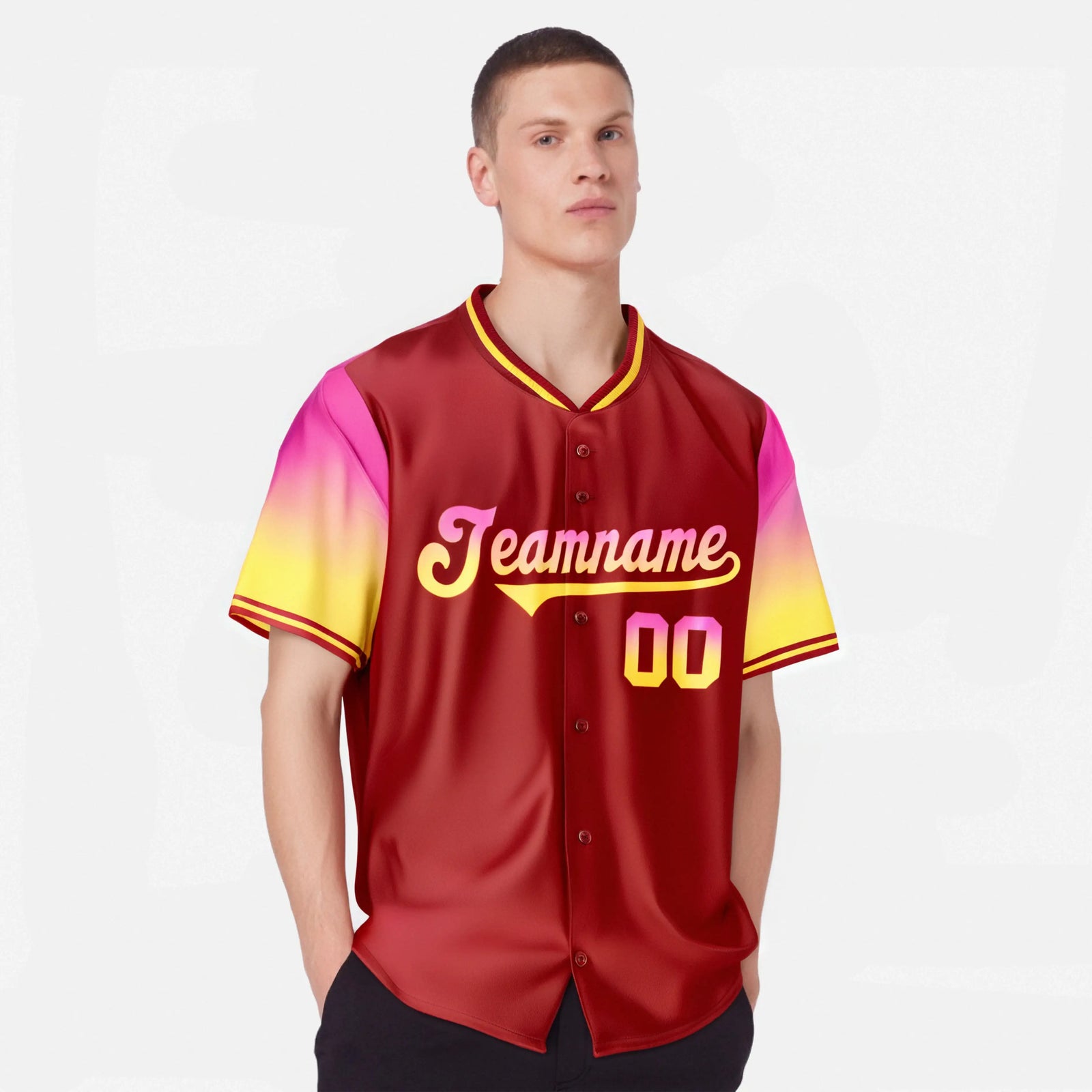 Custom Red Pink-Gold Gradient Fashion Authentic Baseball Jersey