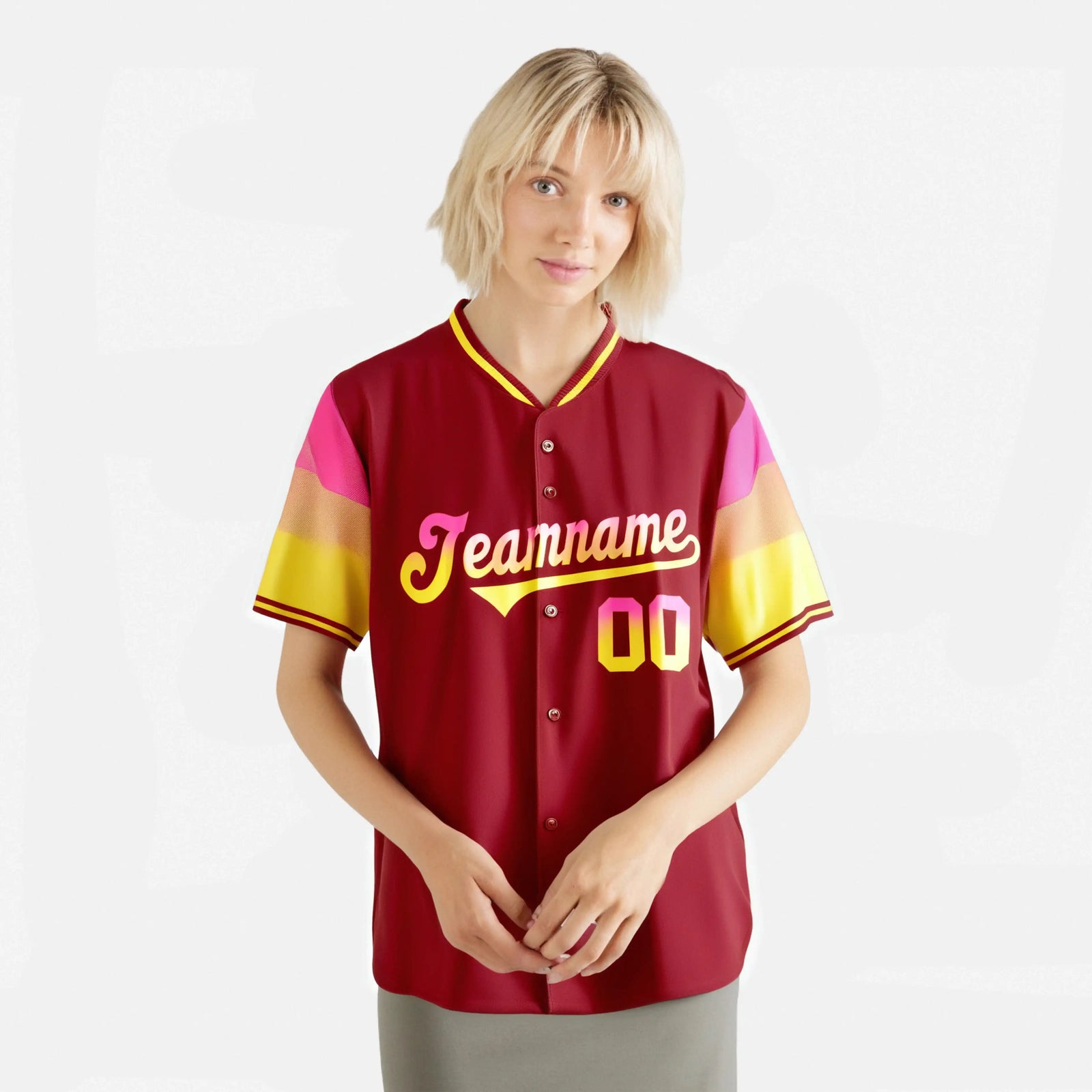 Custom Red Pink-Gold Gradient Fashion Authentic Baseball Jersey