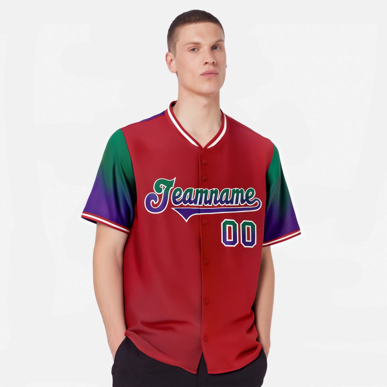 Custom Red Green-Purple Gradient Fashion Authentic Baseball Jersey