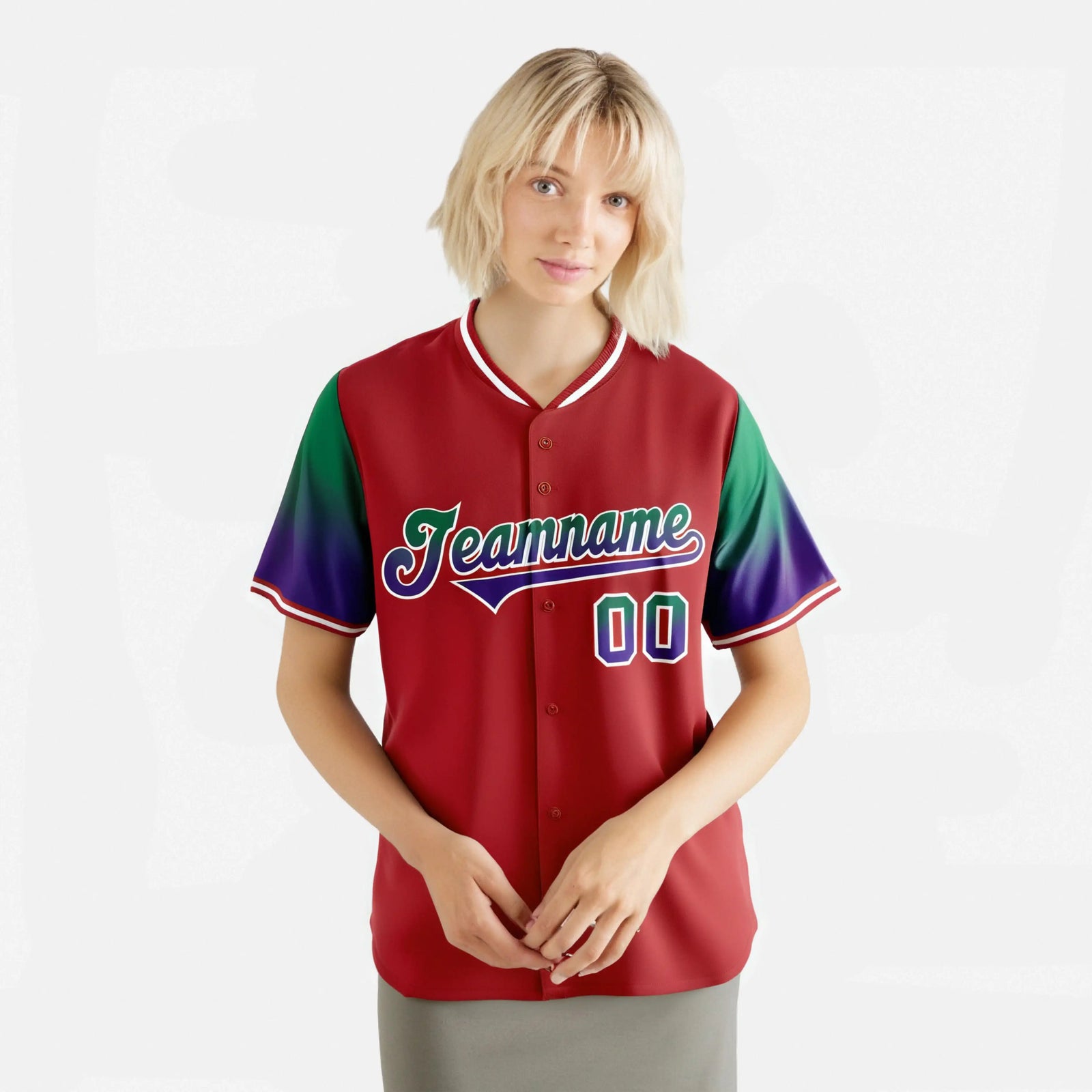 Custom Red Green-Purple Gradient Fashion Authentic Baseball Jersey