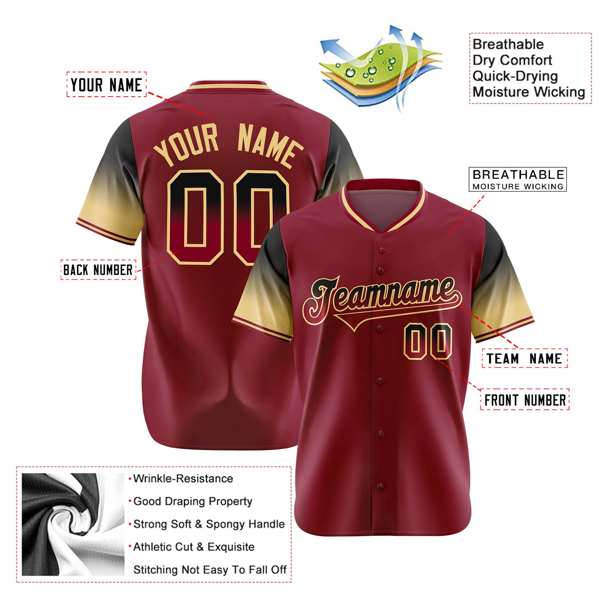 Custom Crimson Navy-Old Gold Gradient Fashion Authentic Baseball Jersey