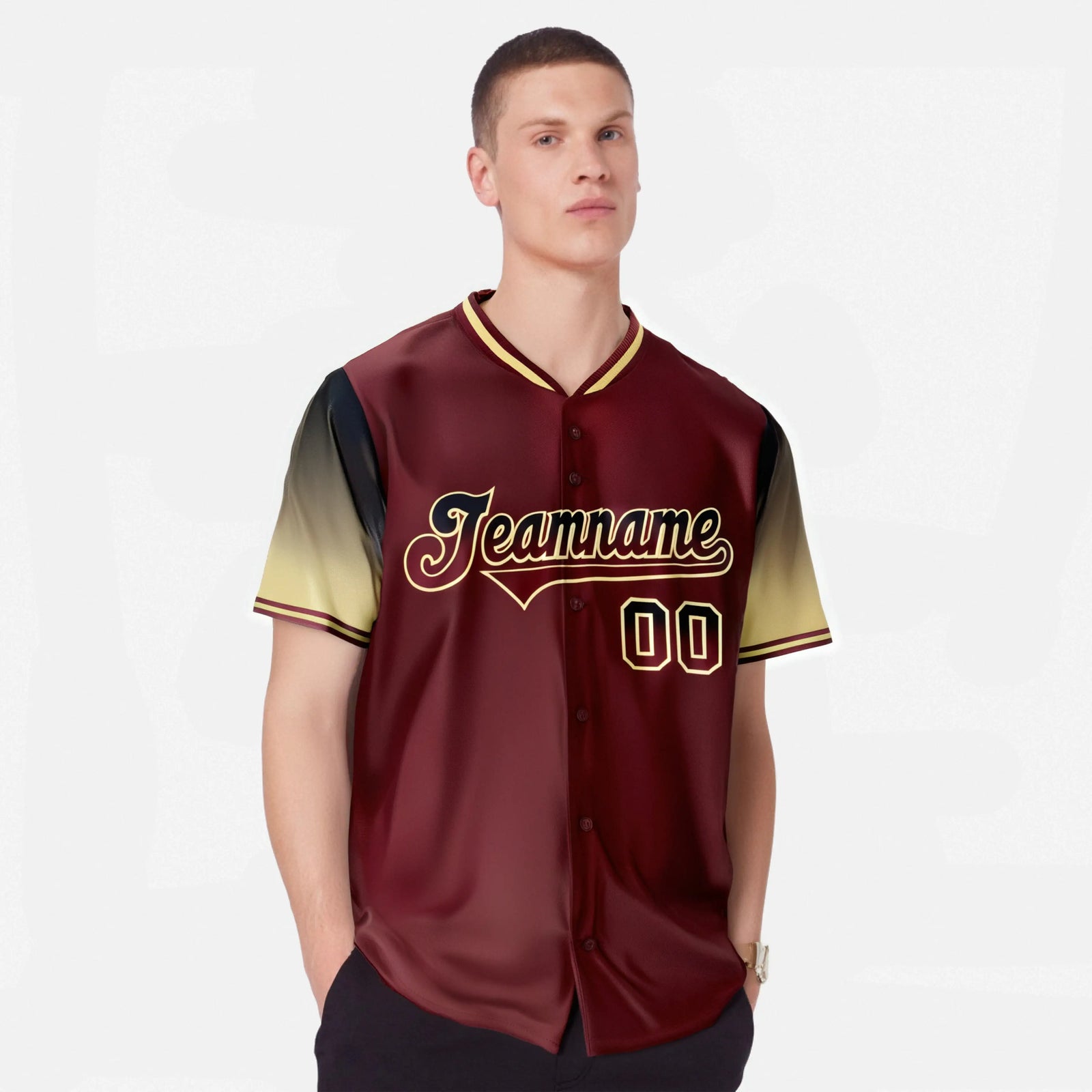Custom Crimson Navy-Old Gold Gradient Fashion Authentic Baseball Jersey
