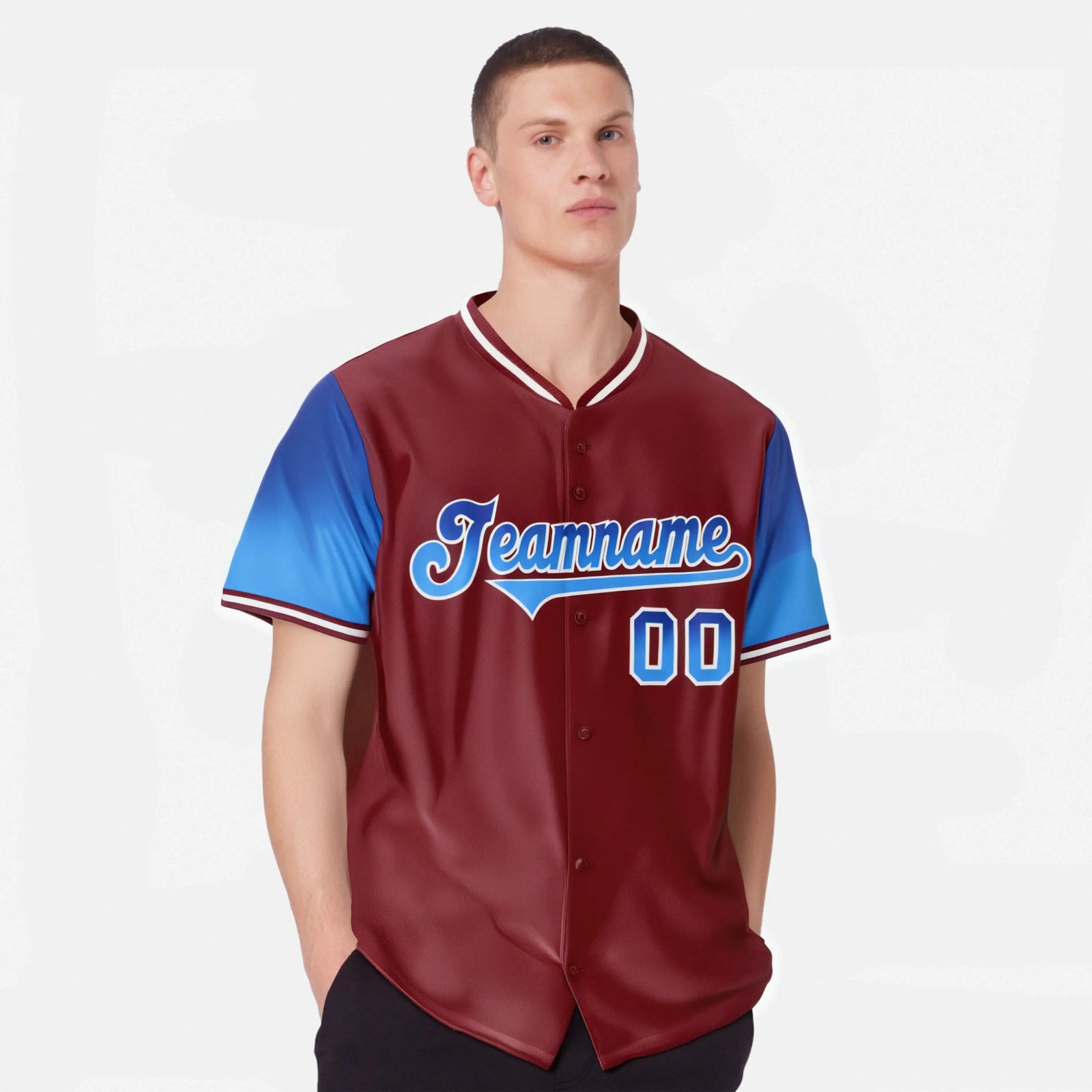 Custom Crimson Royal Blue-Blue Gradient Fashion Authentic Baseball Jersey