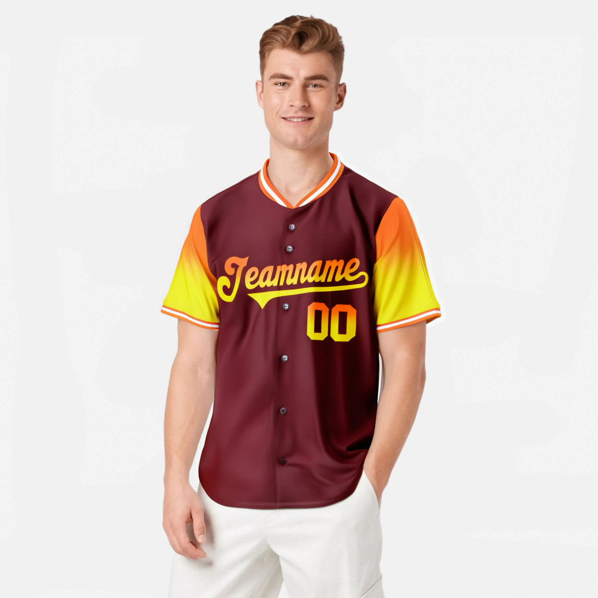 Custom Crimson Orange-Gold Gradient Fashion Authentic Baseball Jersey