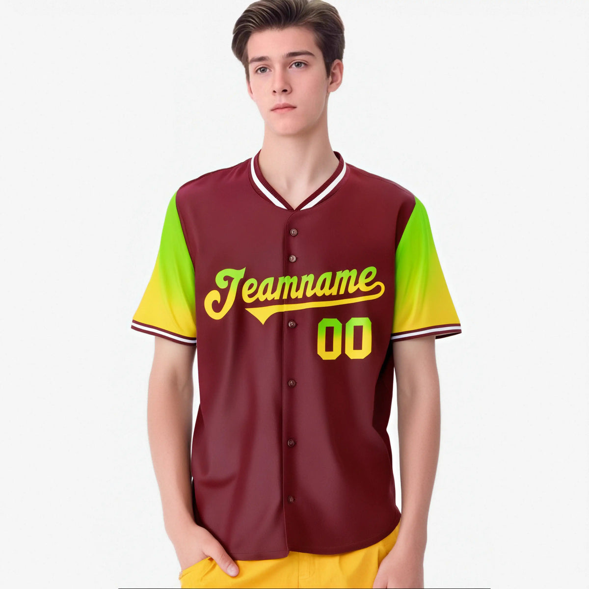 Custom Crimson Neon Green-Gold Gradient Fashion Authentic Baseball Jersey