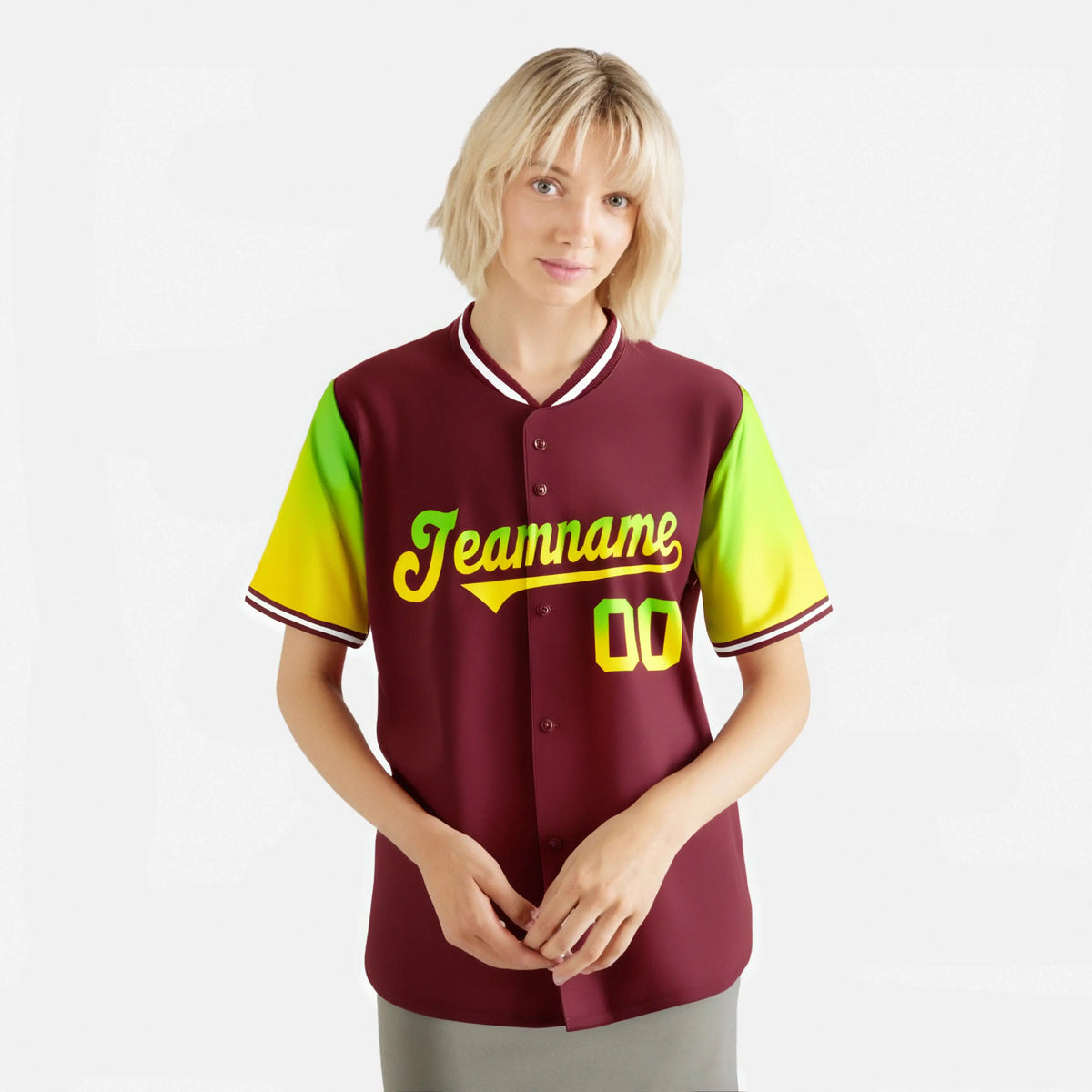Custom Crimson Neon Green-Gold Gradient Fashion Authentic Baseball Jersey