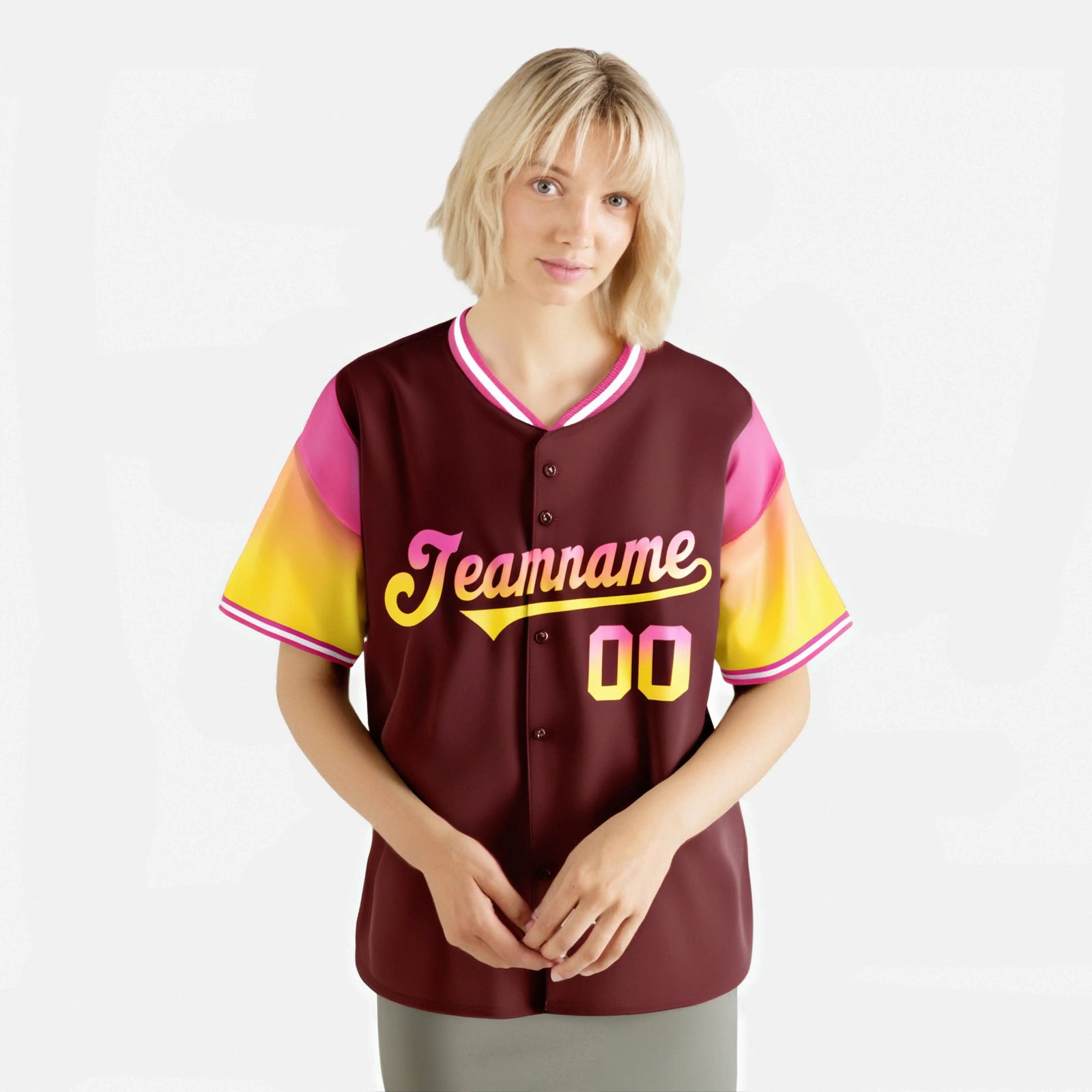 Custom Crimson Pink-Gold Gradient Fashion Authentic Baseball Jersey