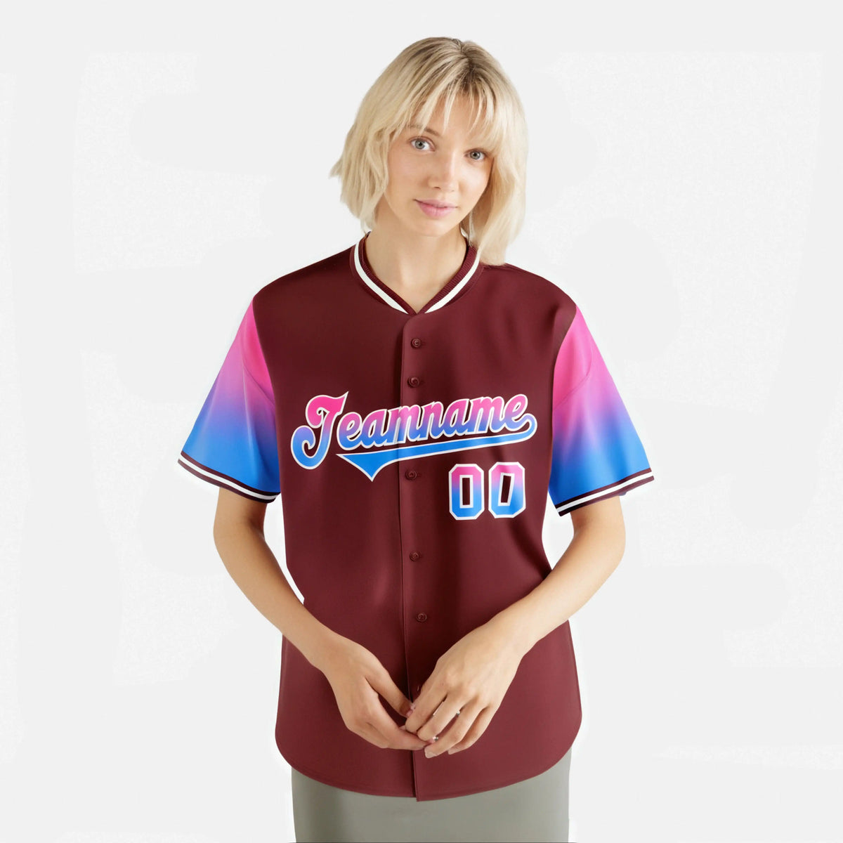 Custom Crimson Pink-Powder Blue Gradient Fashion Authentic Baseball Jersey