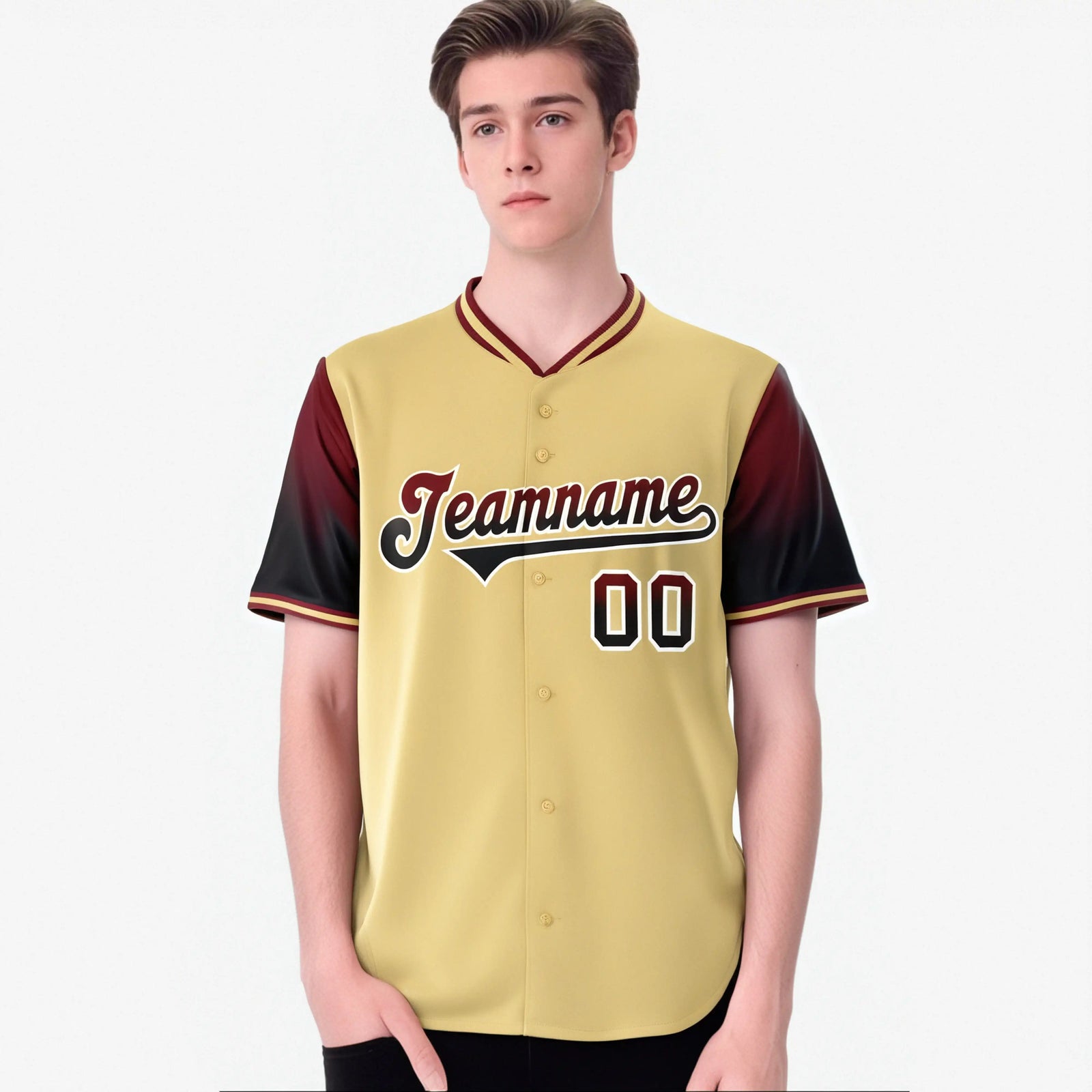 Custom Khaki Crimson-Black Gradient Fashion Authentic Baseball Jersey