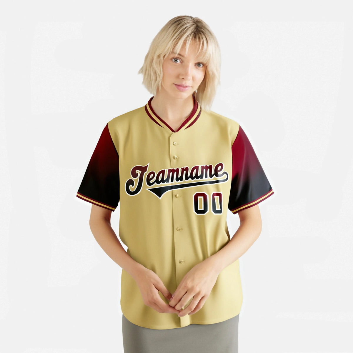 Custom Khaki Crimson-Black Gradient Fashion Authentic Baseball Jersey