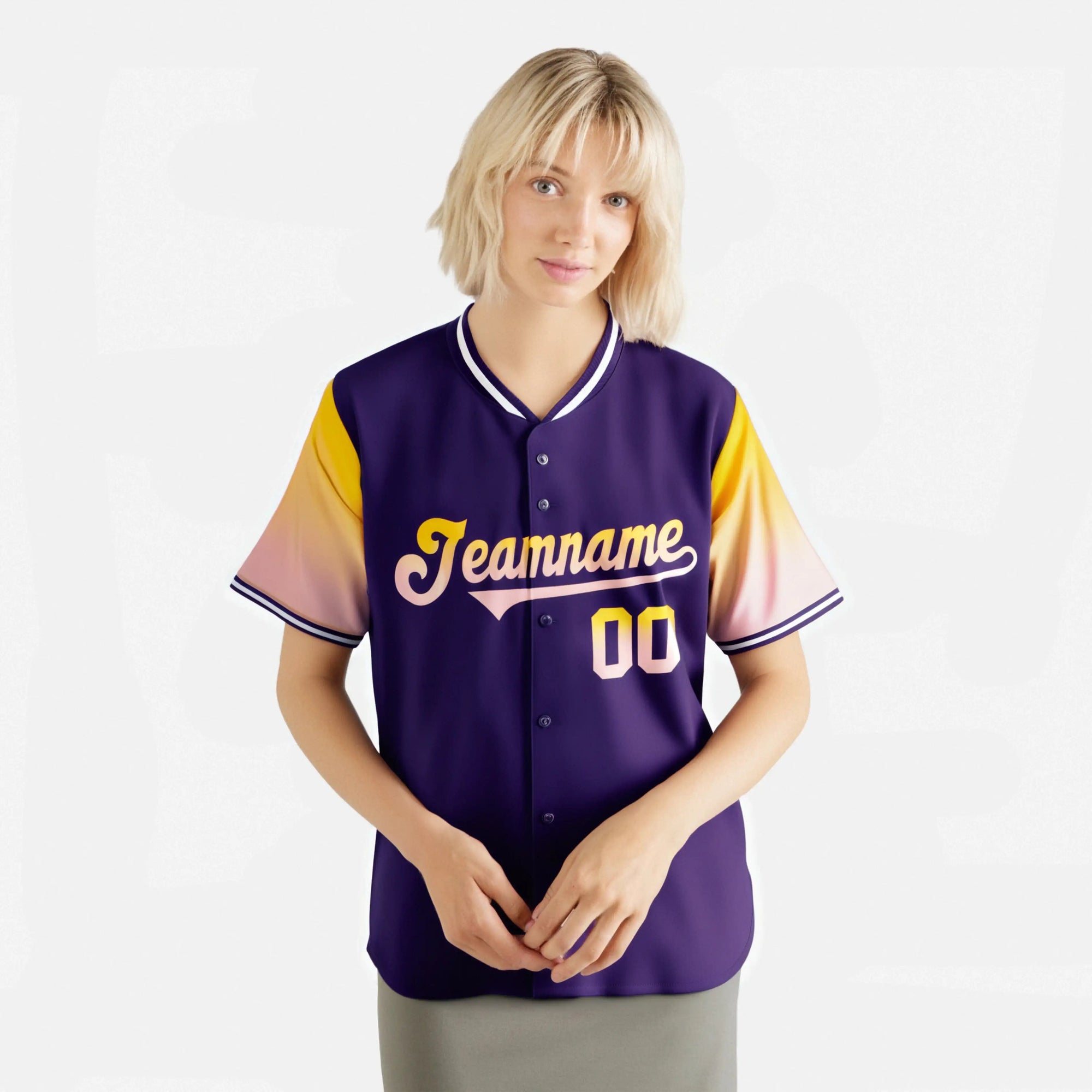 Custom Purple Gold-Light Pink Gradient Fashion Authentic Baseball Jersey