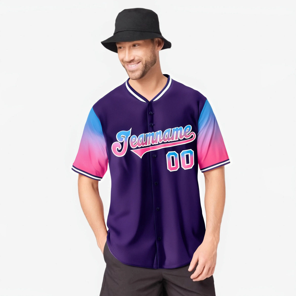Custom Purple Powder Blue-Pink Gradient Fashion Authentic Baseball Jersey