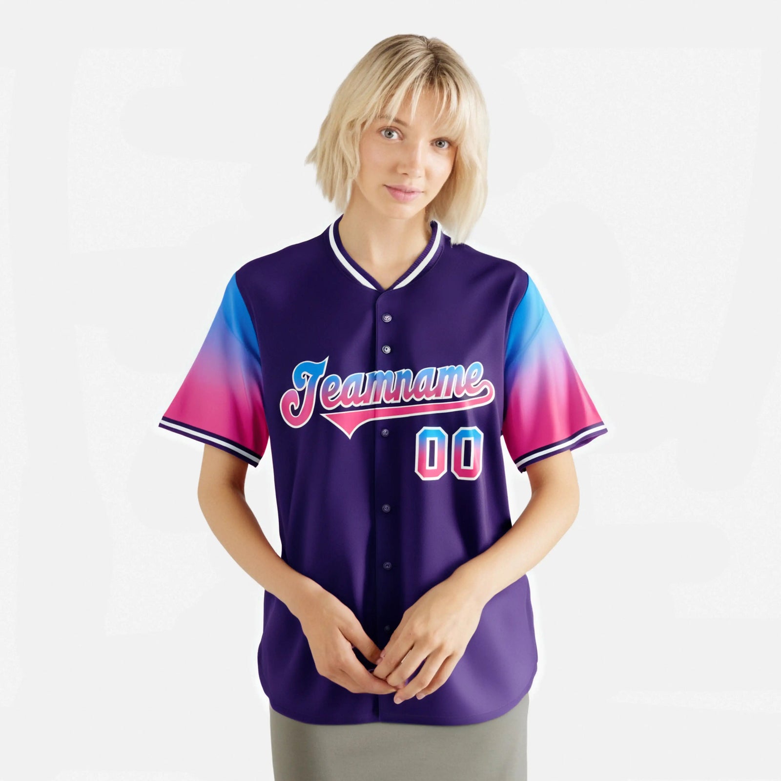 Custom Purple Powder Blue-Pink Gradient Fashion Authentic Baseball Jersey