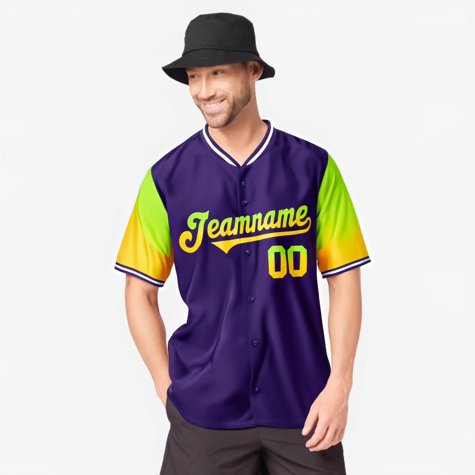 Custom Purple Neon Green-Gold Gradient Fashion Authentic Baseball Jersey