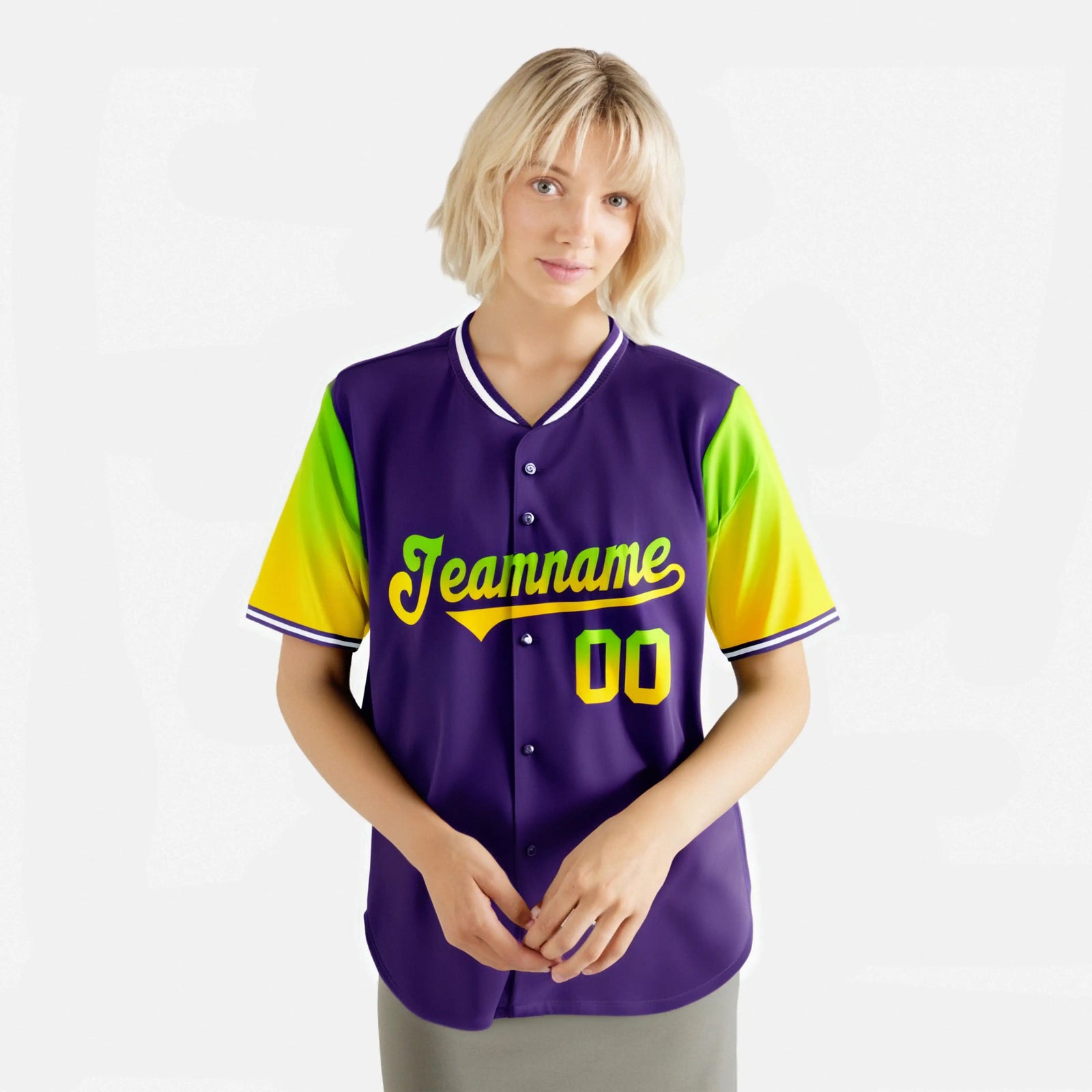 Custom Purple Neon Green-Gold Gradient Fashion Authentic Baseball Jersey