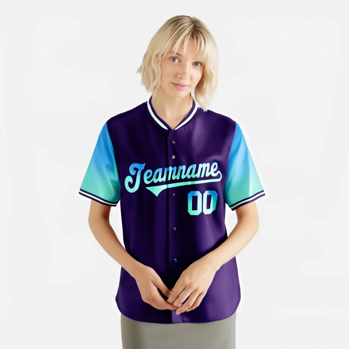 Custom Purple Powder Blue-Aqua Gradient Fashion Authentic Baseball Jersey