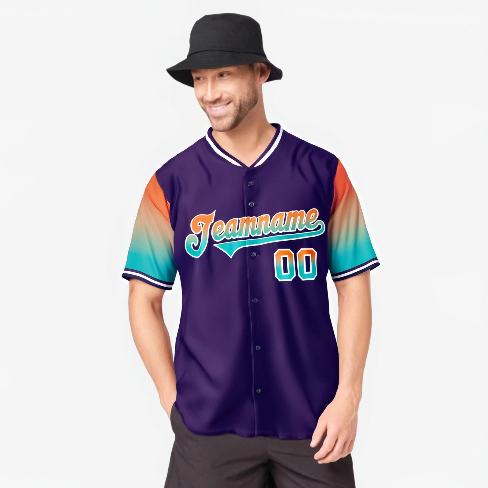 Custom Purple Orange-Aqua Gradient Fashion Authentic Baseball Jersey