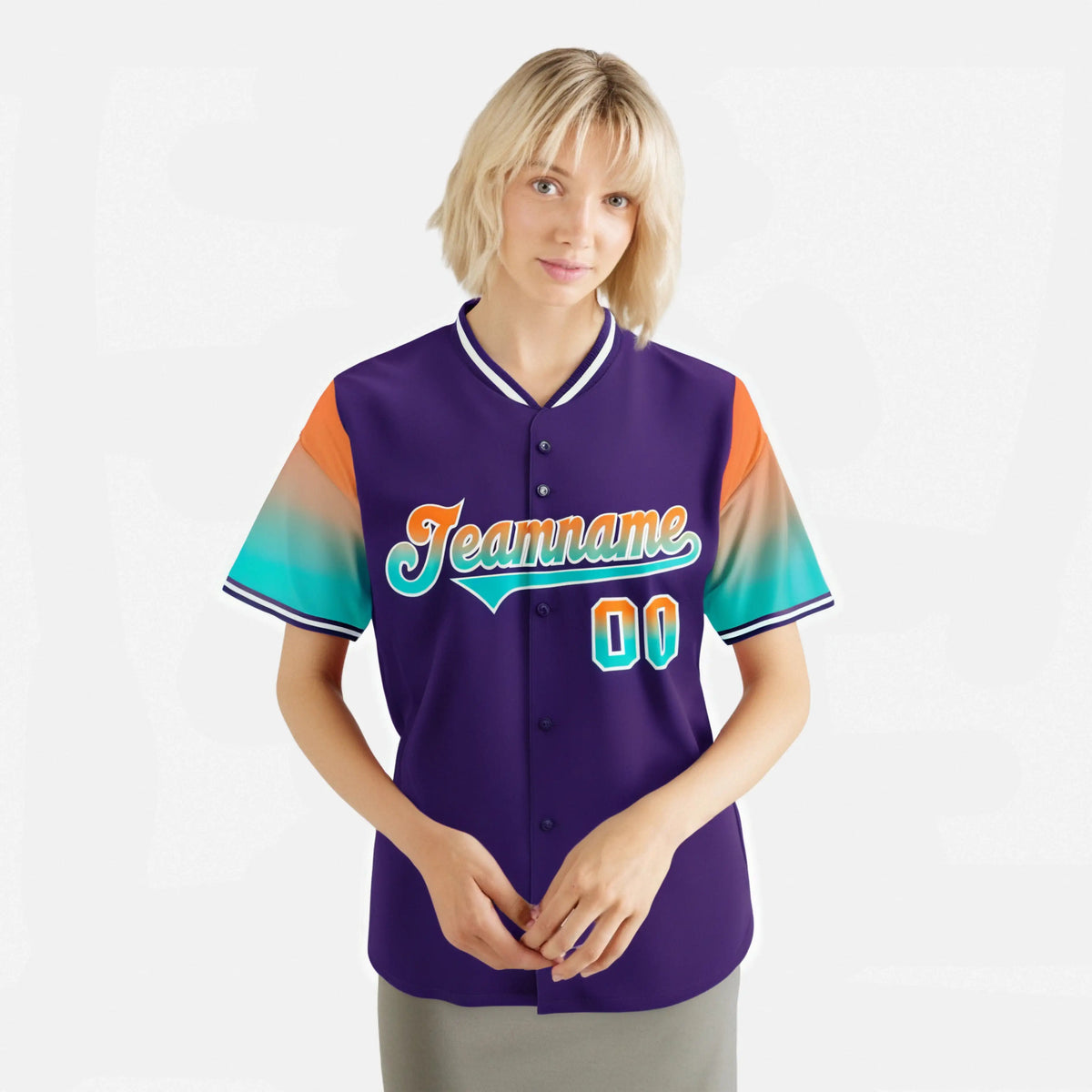 Custom Purple Orange-Aqua Gradient Fashion Authentic Baseball Jersey