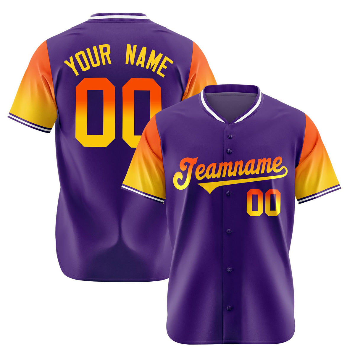 Custom Purple Orange-Gold Gradient Fashion Authentic Baseball Jersey