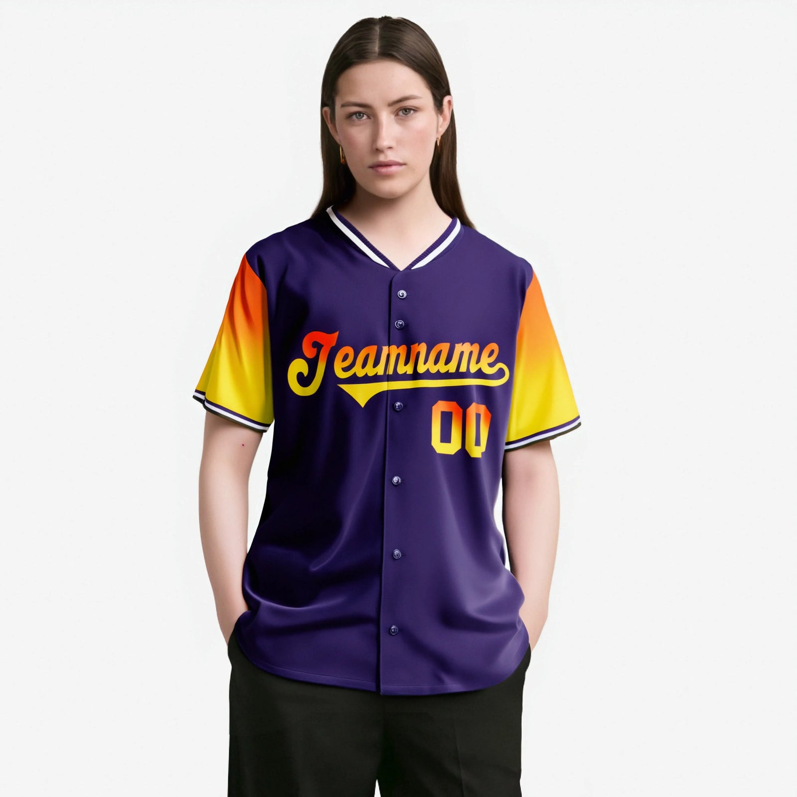 Custom Purple Orange-Gold Gradient Fashion Authentic Baseball Jersey