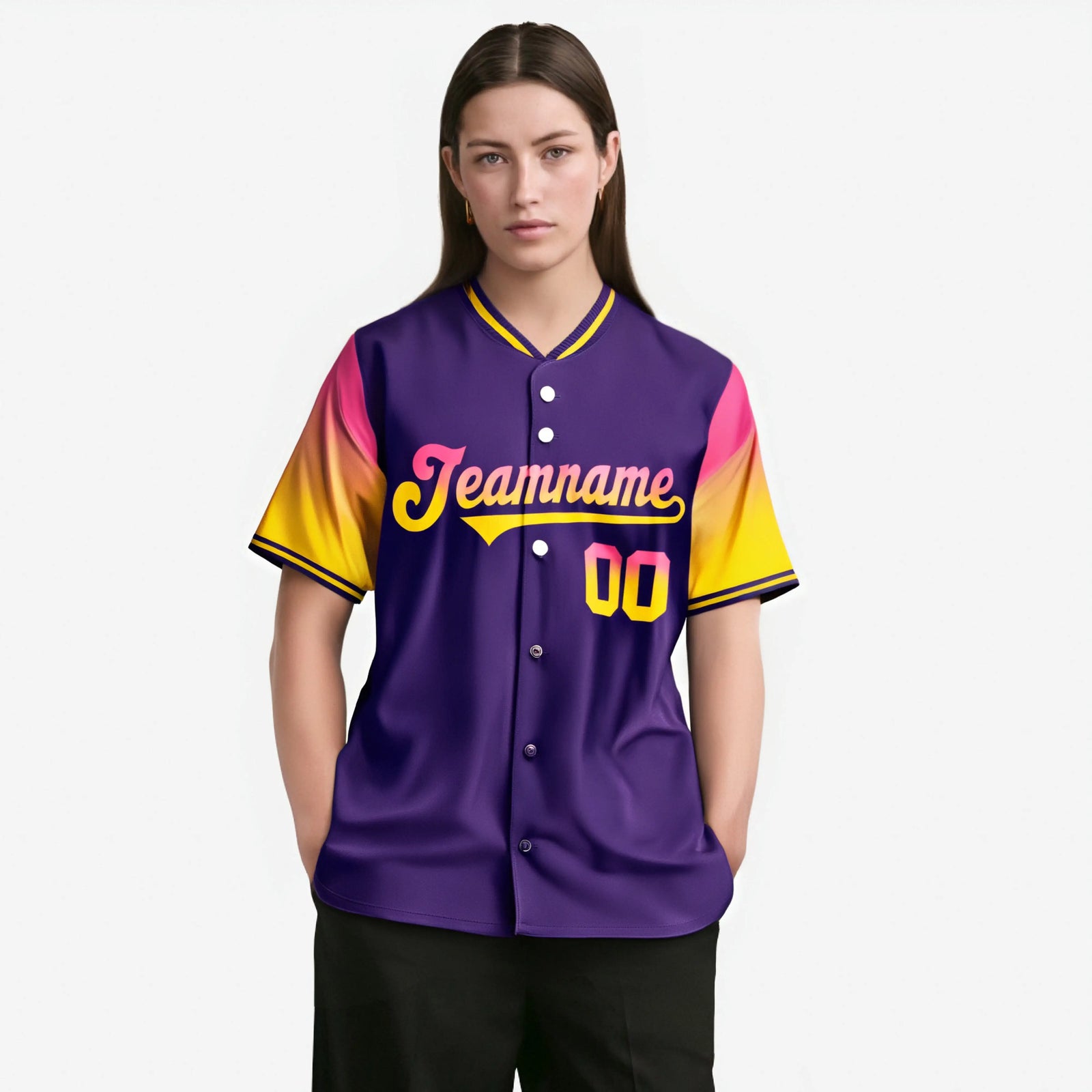 Custom Purple Pink-Gold Gradient Fashion Authentic Baseball Jersey
