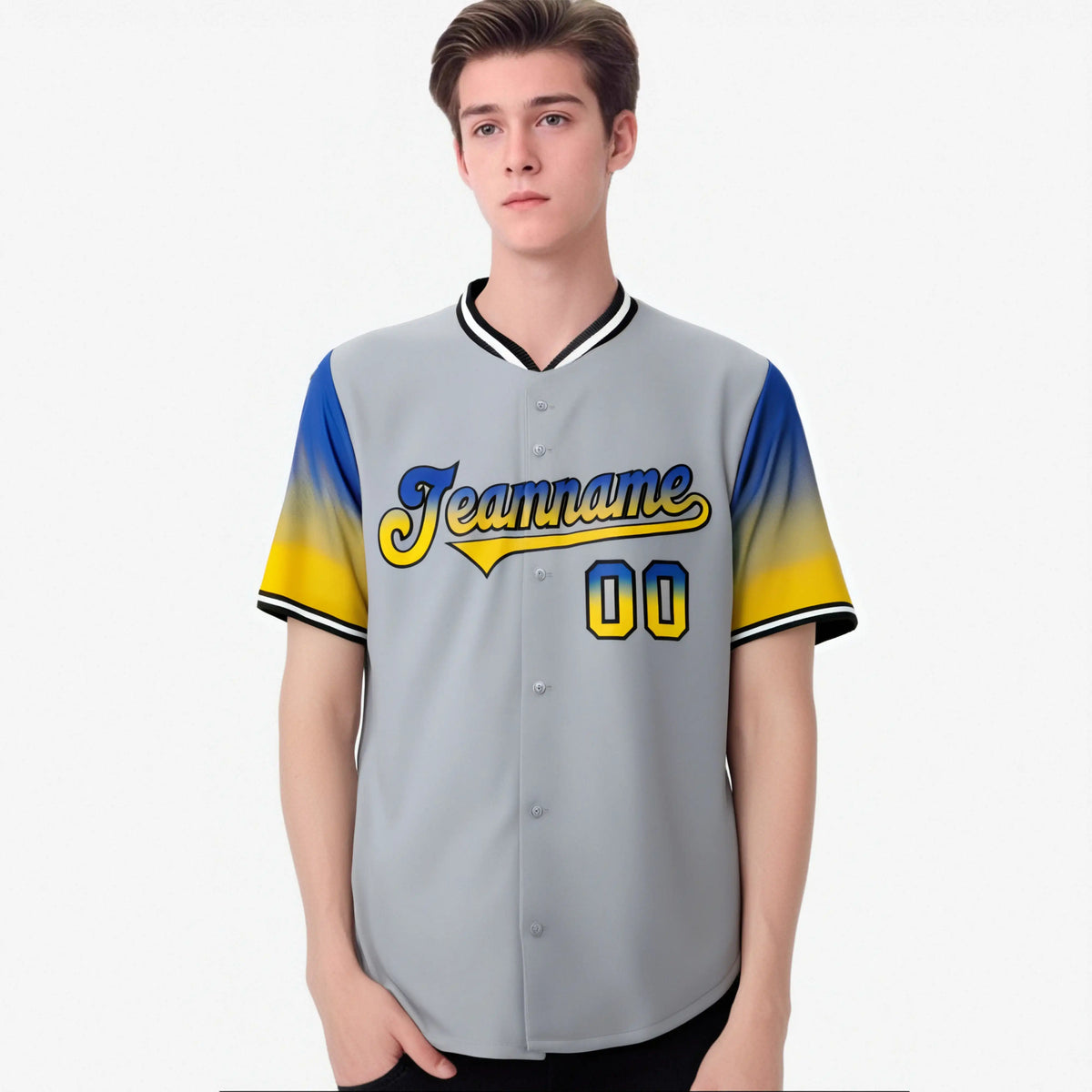 Custom Gray Royal Blue-Gold Gradient Fashion Authentic Baseball Jersey