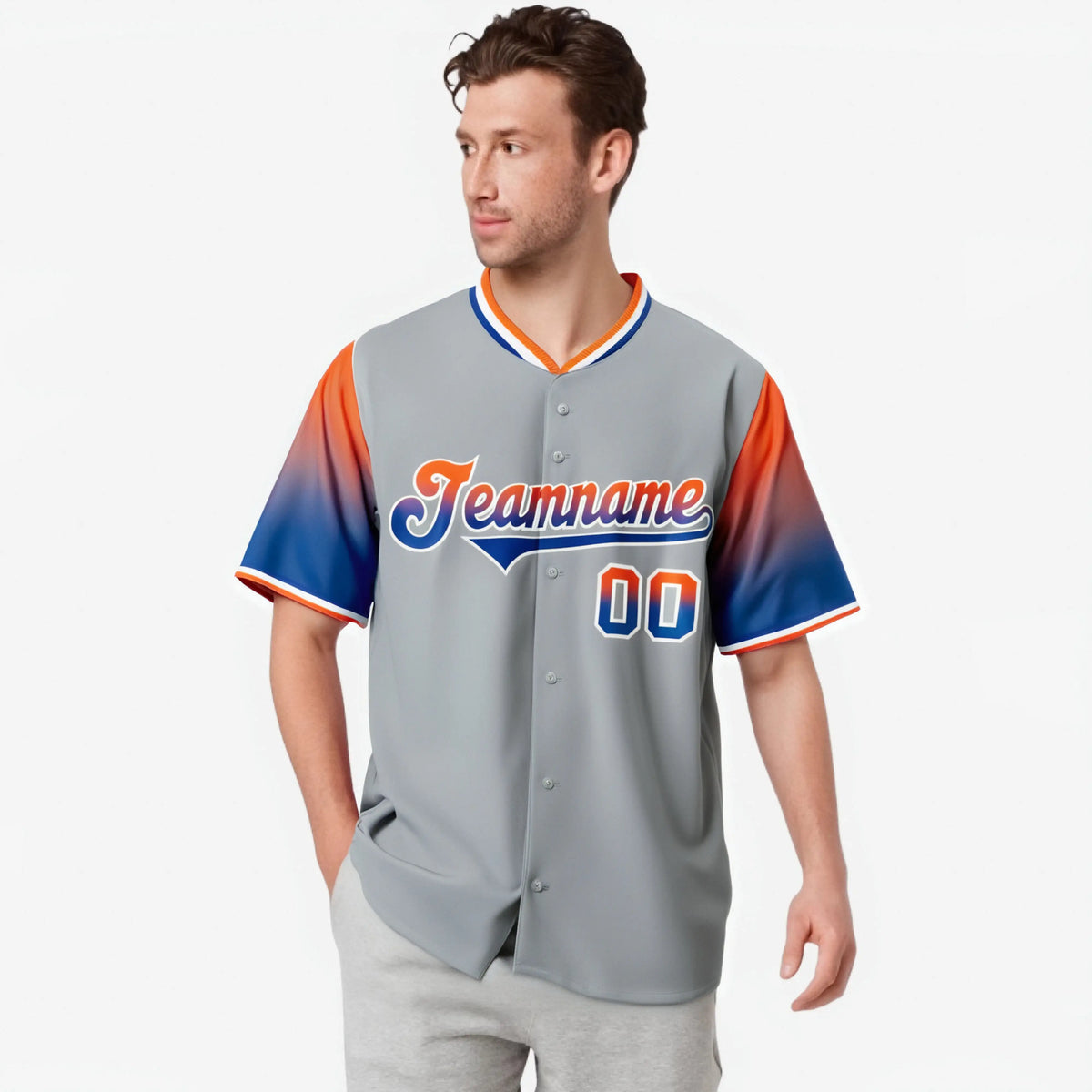 Custom Gray Orange-Royal Blue Gradient Fashion Authentic Baseball Jersey