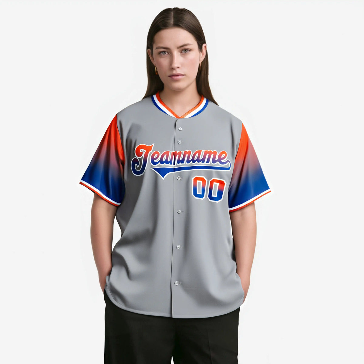 Custom Gray Orange-Royal Blue Gradient Fashion Authentic Baseball Jersey