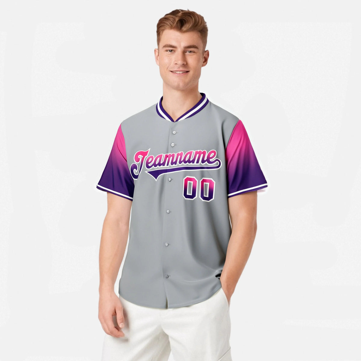 Custom Gray Pink-Purple Gradient Fashion Authentic Baseball Jersey