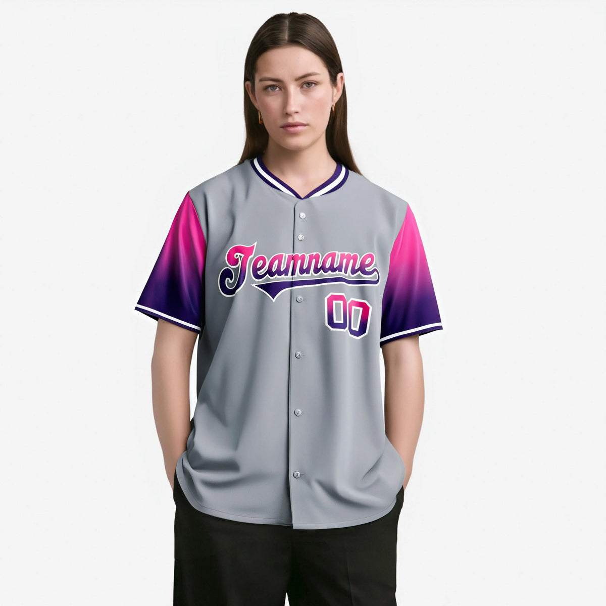 Custom Gray Pink-Purple Gradient Fashion Authentic Baseball Jersey