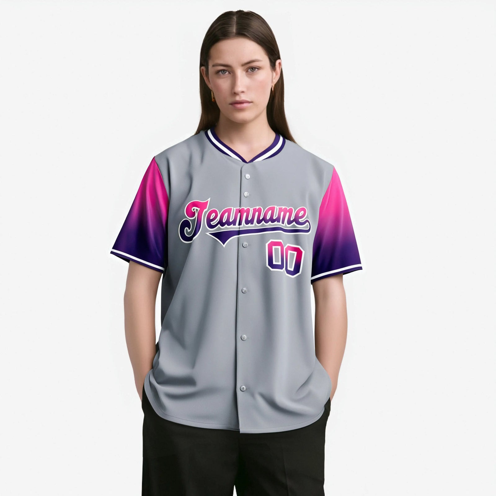 Custom Gray Pink-Purple Gradient Fashion Authentic Baseball Jersey