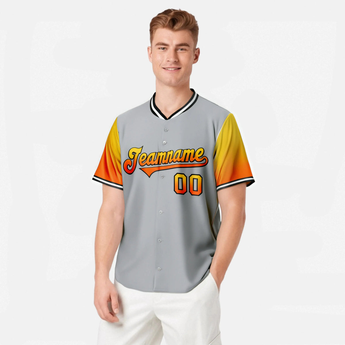 Custom Gray Gold-Orange Gradient Fashion Authentic Baseball Jersey