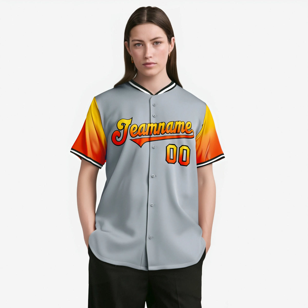 Custom Gray Gold-Orange Gradient Fashion Authentic Baseball Jersey