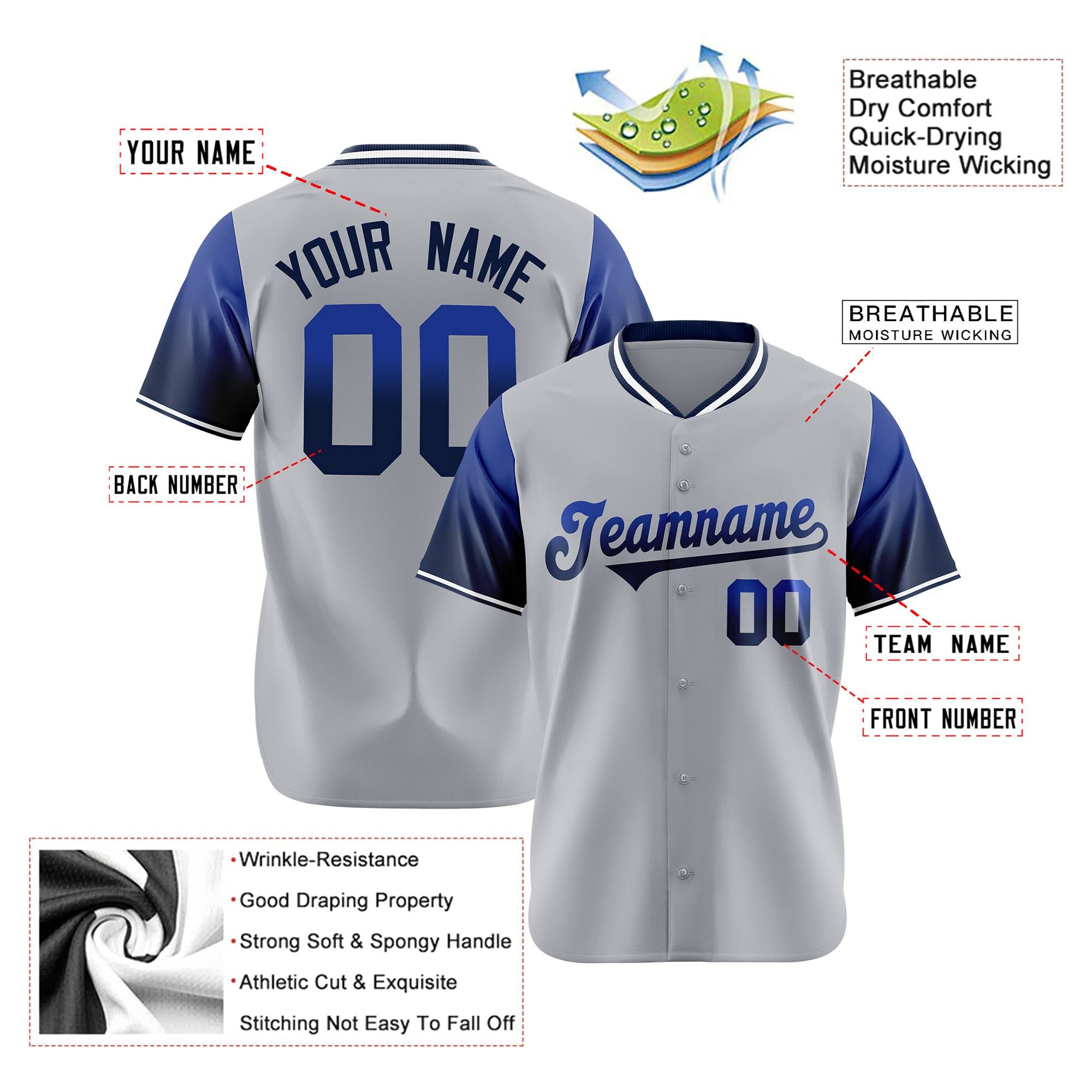 Custom Gray Royal Blue-Navy Gradient Fashion Authentic Baseball Jersey