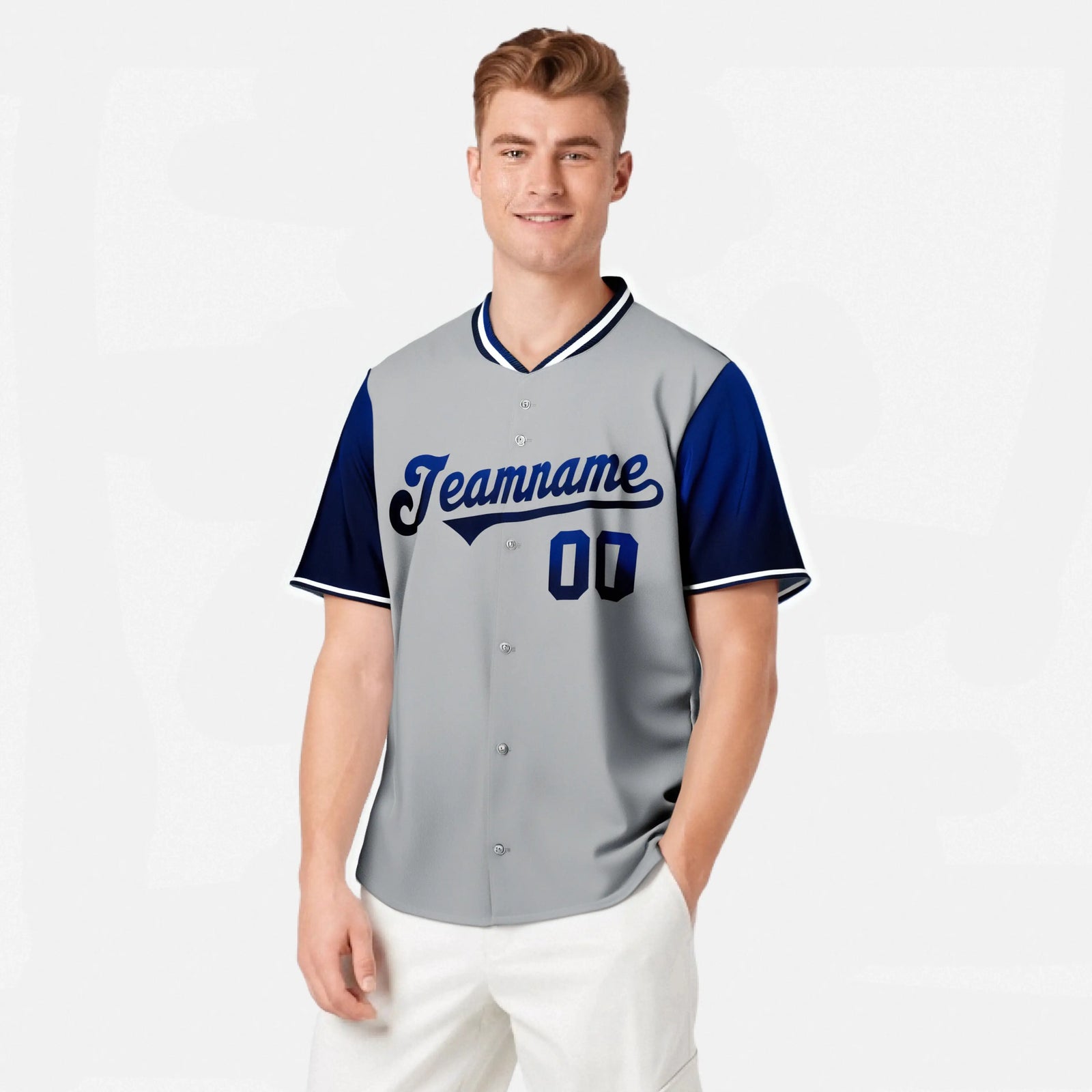 Custom Gray Royal Blue-Navy Gradient Fashion Authentic Baseball Jersey