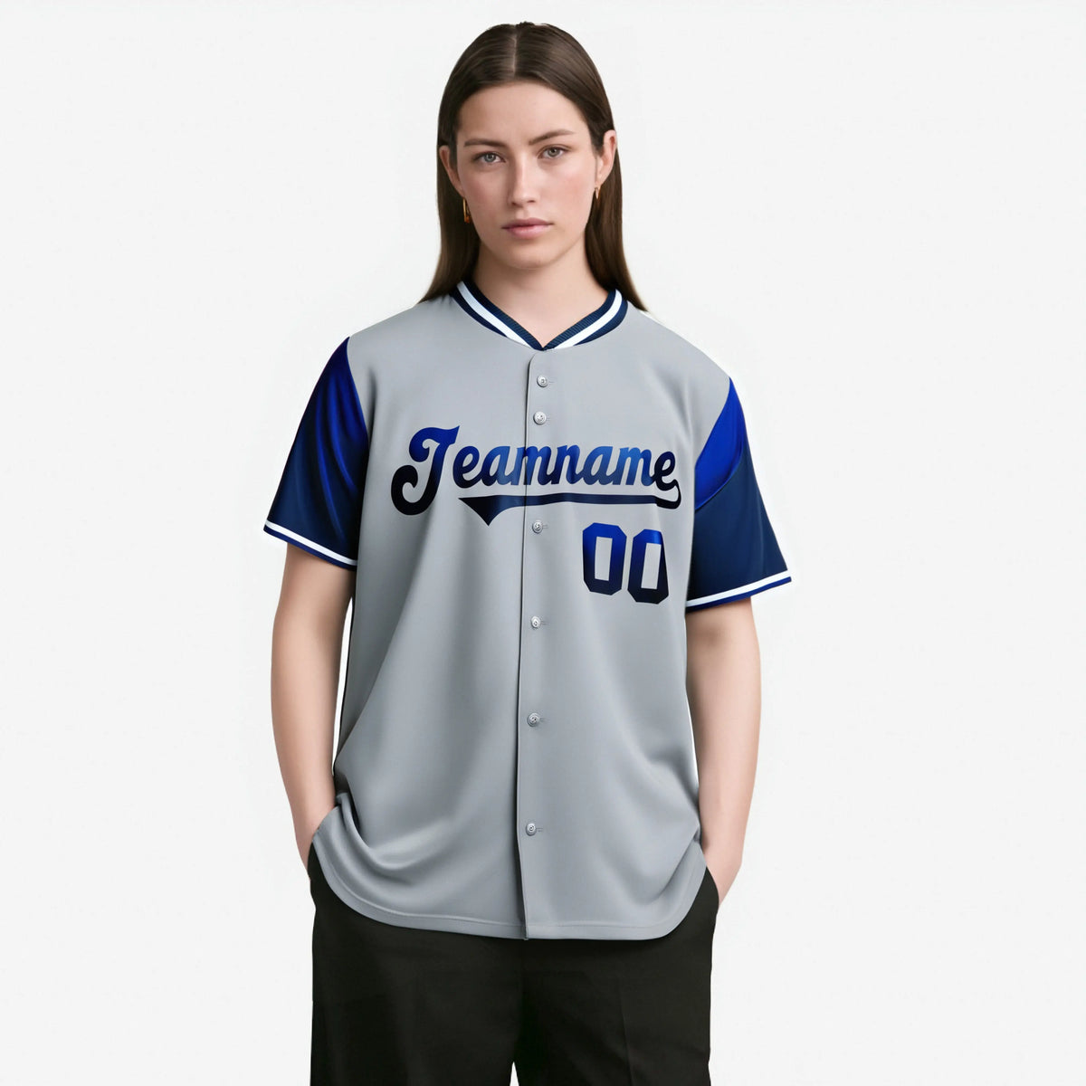Custom Gray Royal Blue-Navy Gradient Fashion Authentic Baseball Jersey