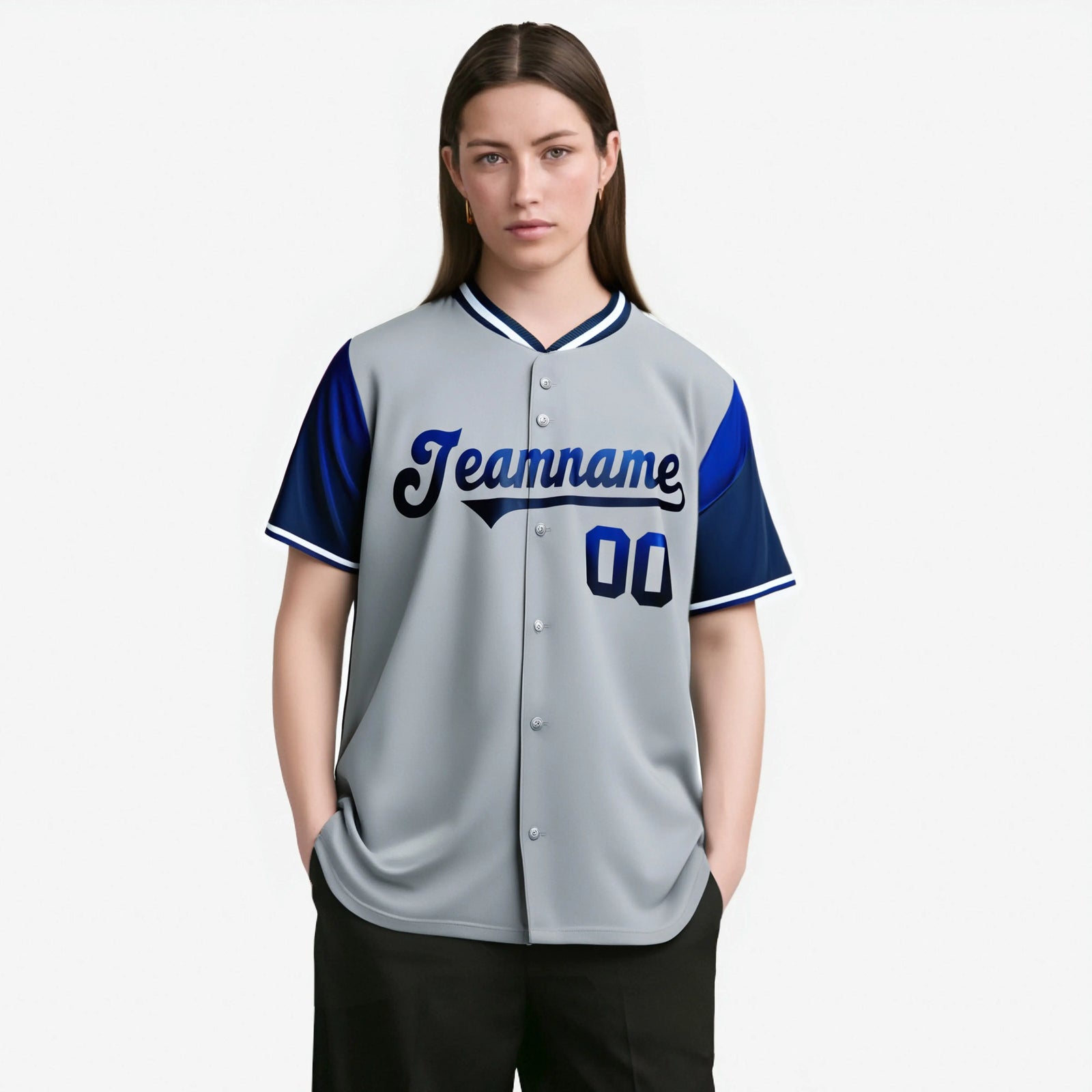 Custom Gray Royal Blue-Navy Gradient Fashion Authentic Baseball Jersey