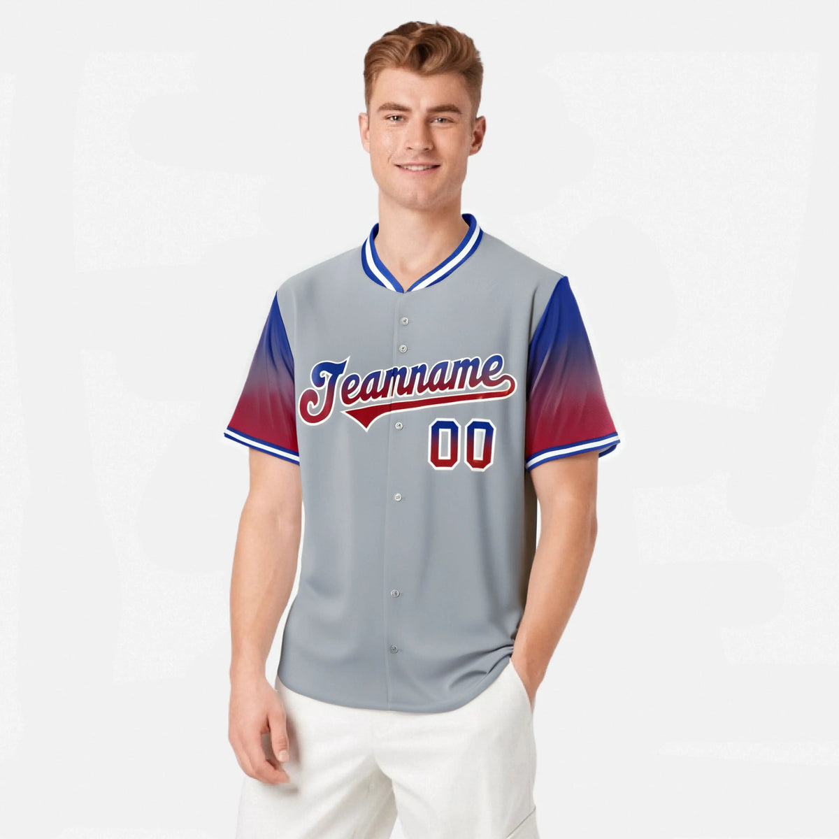 Custom Gray Royal Blue-Red Gradient Fashion Authentic Baseball Jersey