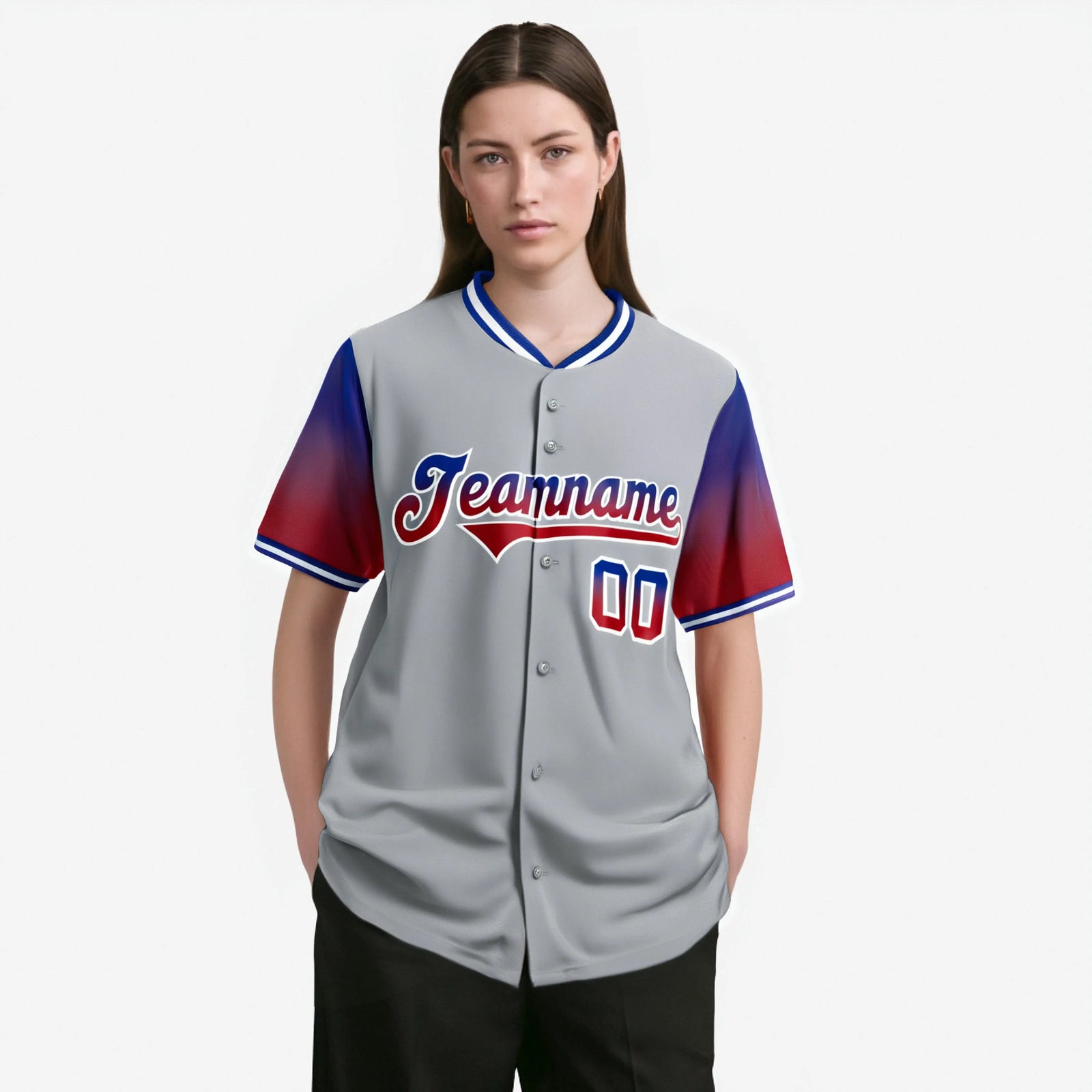 Custom Gray Royal Blue-Red Gradient Fashion Authentic Baseball Jersey