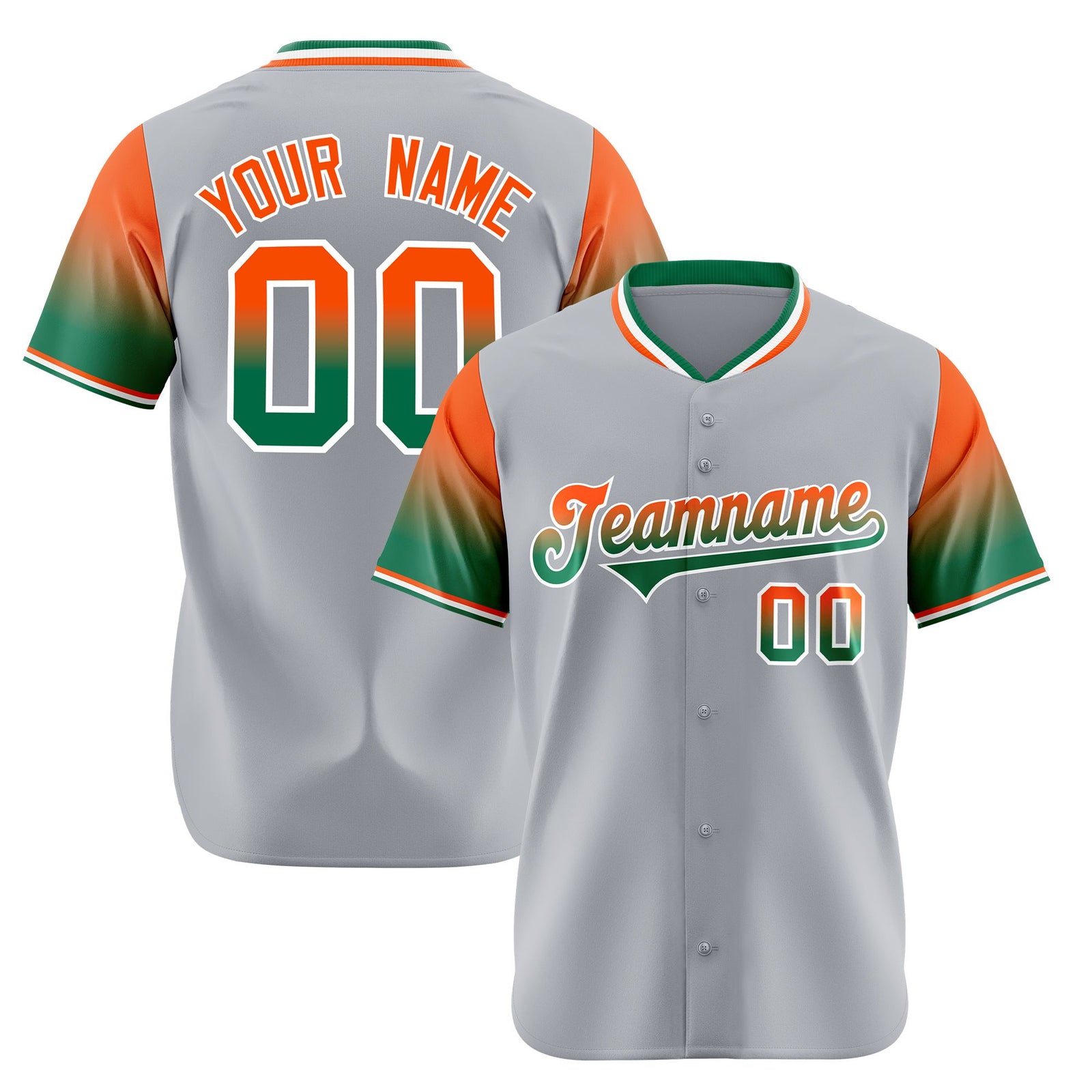 Custom Gray Orange-Kelly Green Gradient Fashion Authentic Baseball Jersey